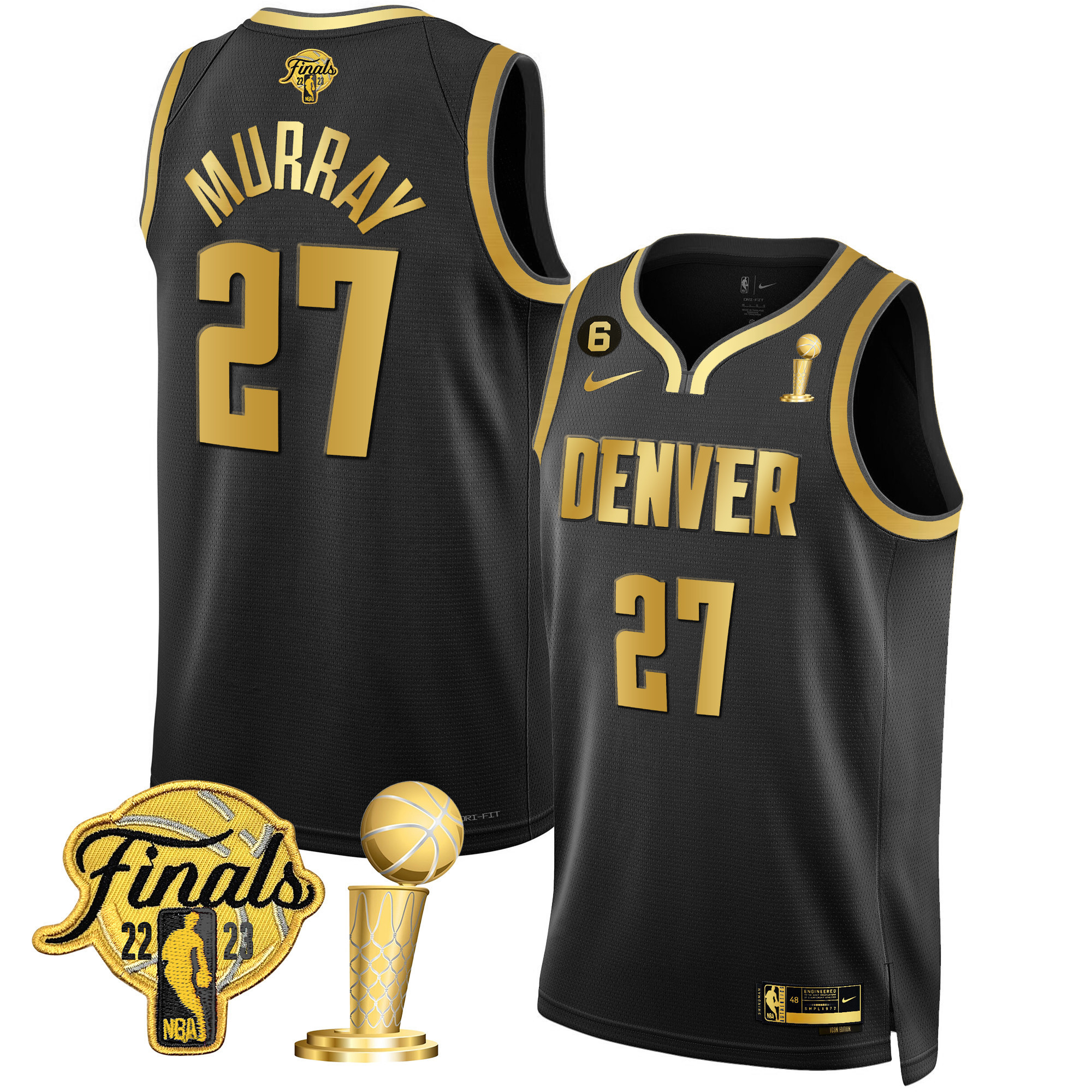 Jamal Murray Men's Denver Nuggets 2023 Finals & Champions Black & White Gold Black Gold Jersey - All Stitched