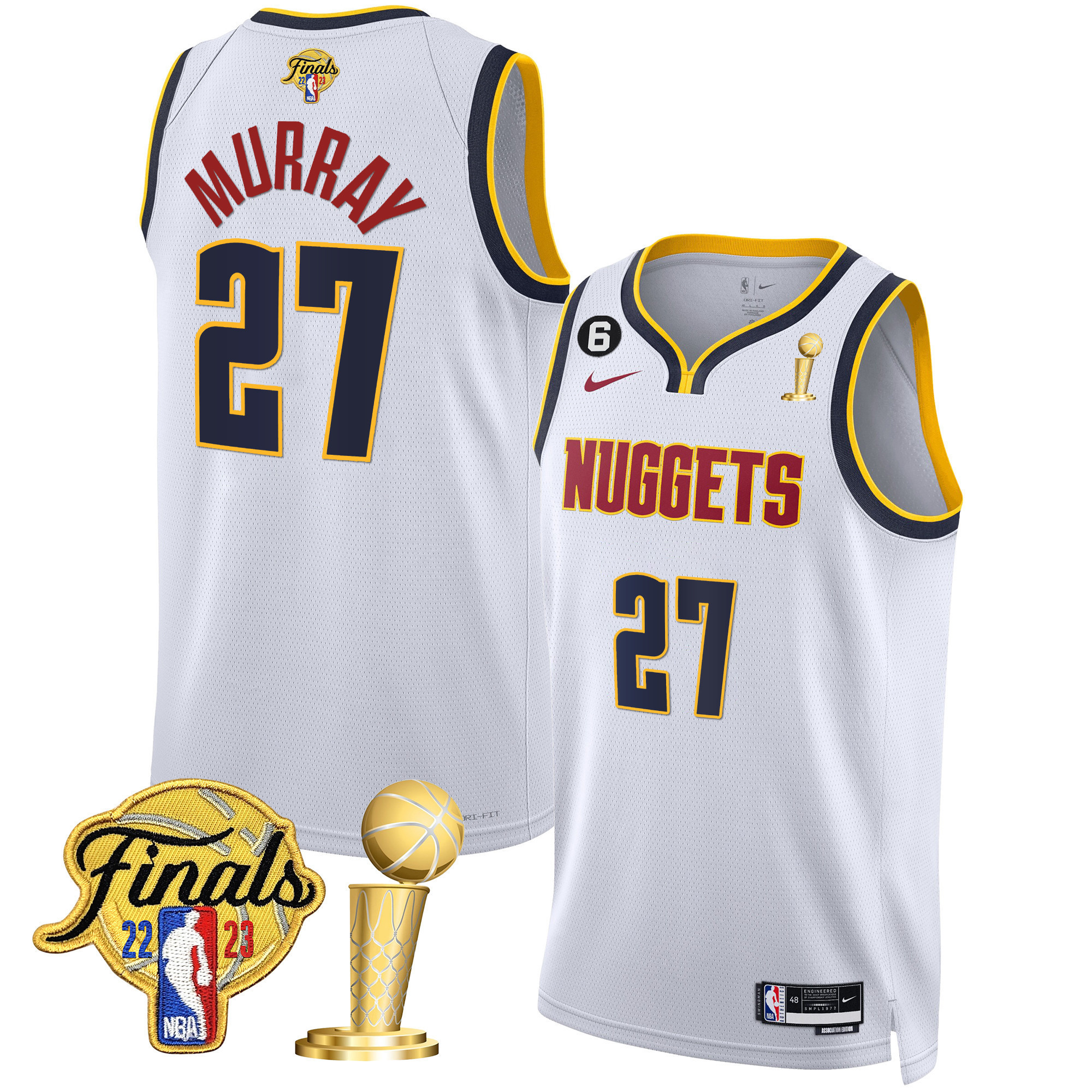 Jamal Murray Men's Denver Nuggets 2023 Finals & Champions Patch Gold Association Jersey - All Stitched
