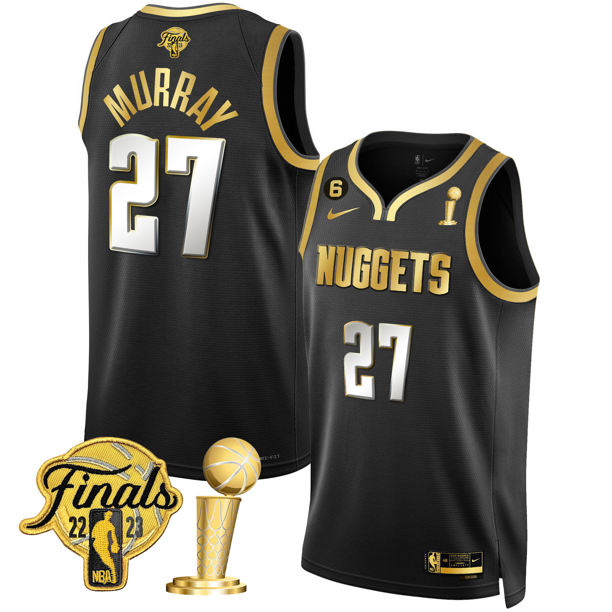 Jamal Murray Men's Denver Nuggets 2023 Finals & Champions Patch Gold Black Limited Jersey - All Stitched