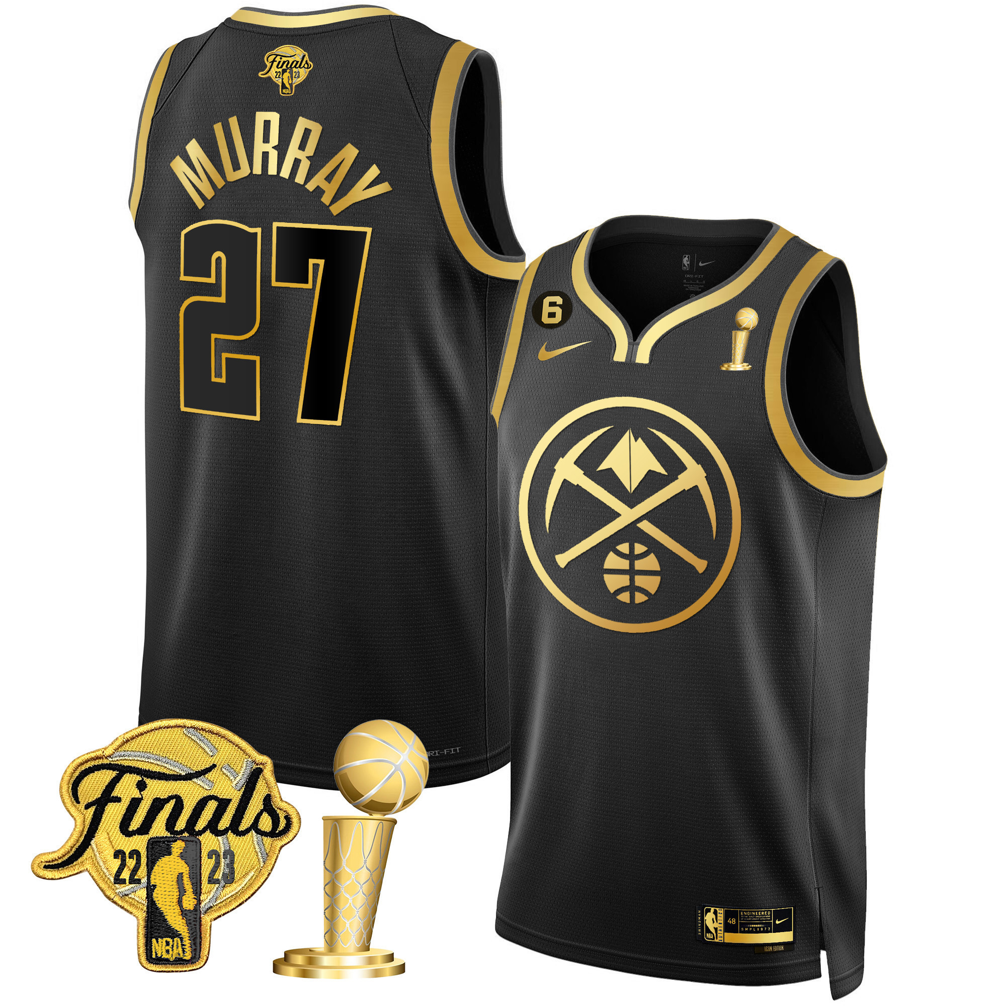 Jamal Murray Men's Denver Nuggets 2023 Finals & Champions Patch Gold Special Black Gold Jersey - All Stitched