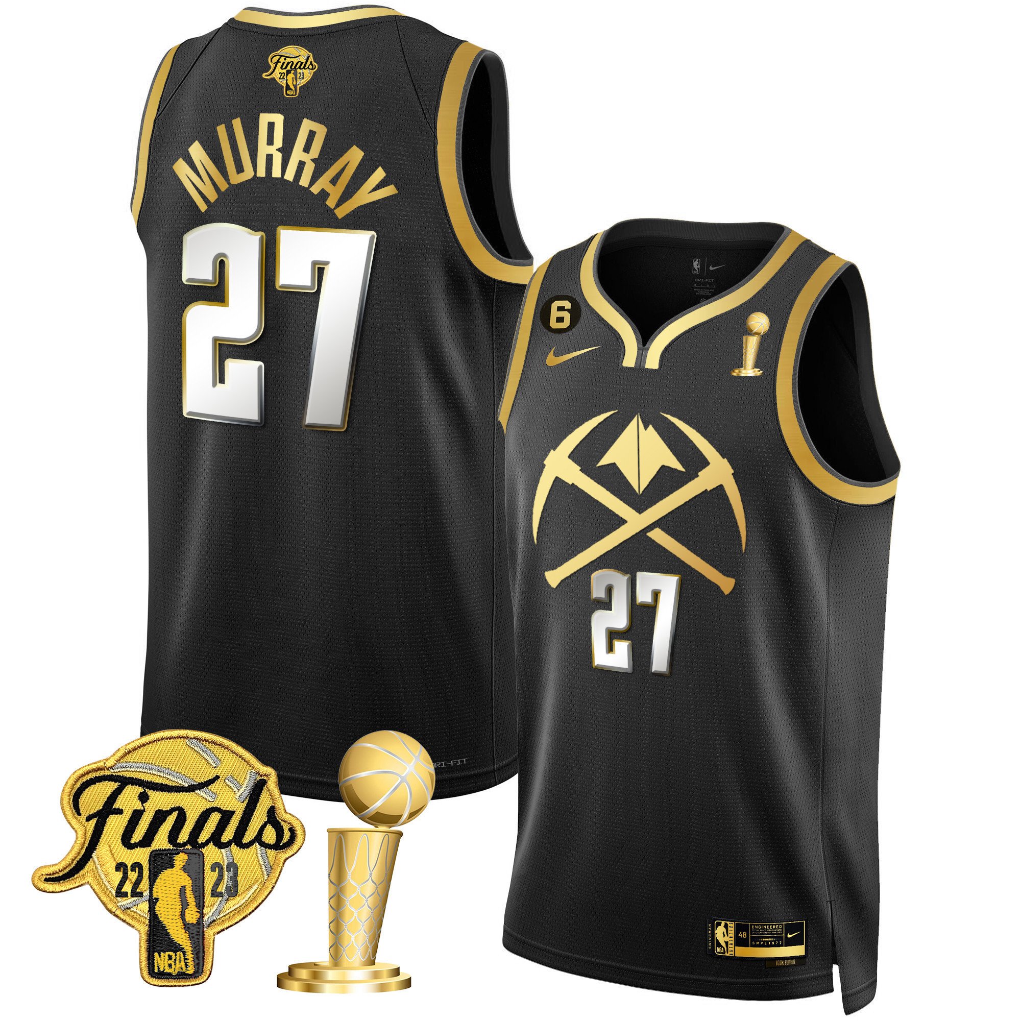 Jamal Murray Men's Denver Nuggets 2023 Finals & Champions Patch Gold Special V2 Black Limited Jersey - All Stitched
