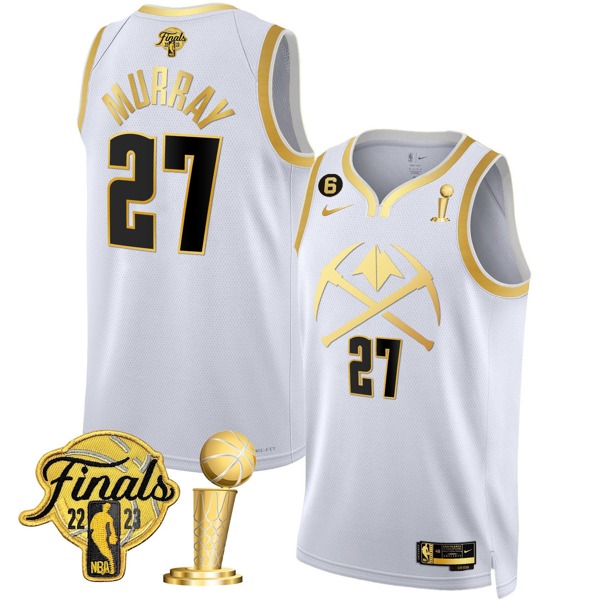 Jamal Murray Men's Denver Nuggets 2023 Finals & Champions Patch Gold Special V2 White Gold Jersey - All Stitched