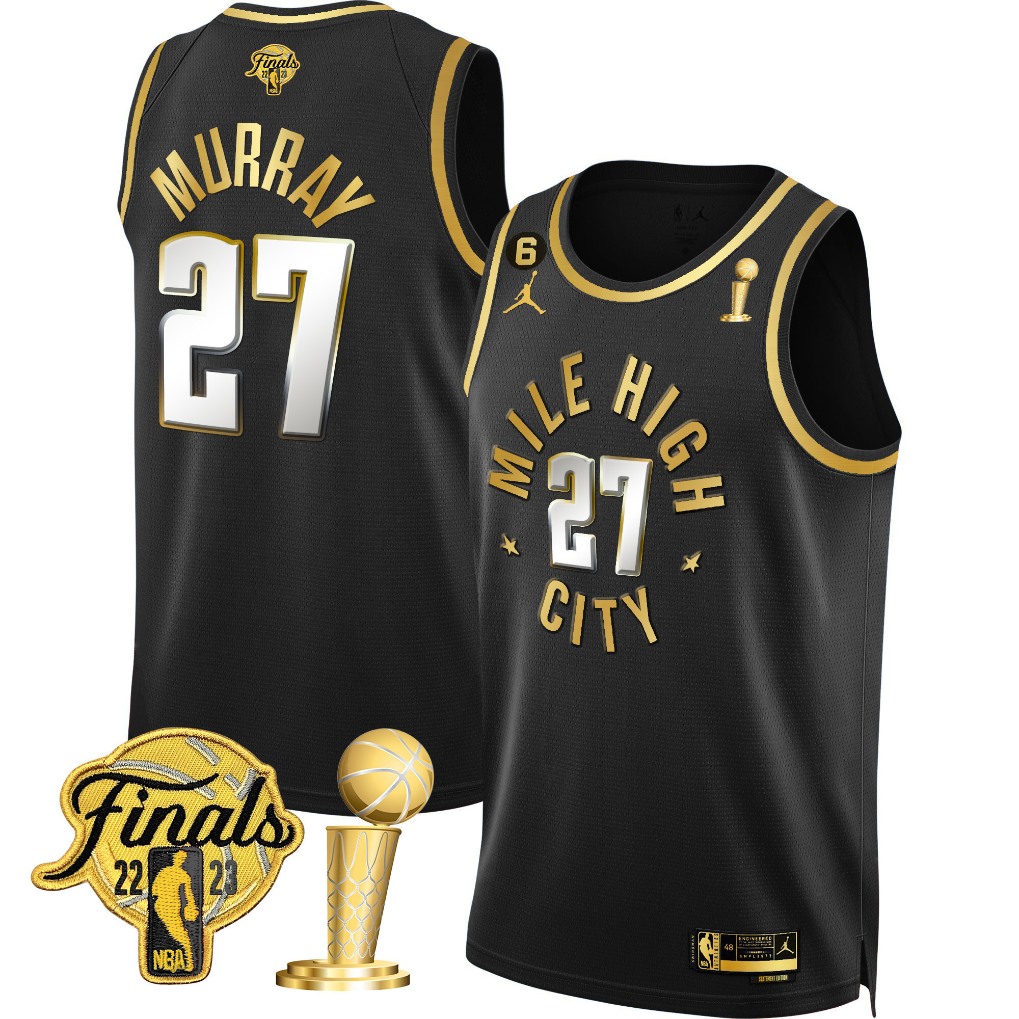 Jamal Murray Men's Denver Nuggets 2023 Finals & Champions Patch Gold Statement Limited Jersey - All Stitched