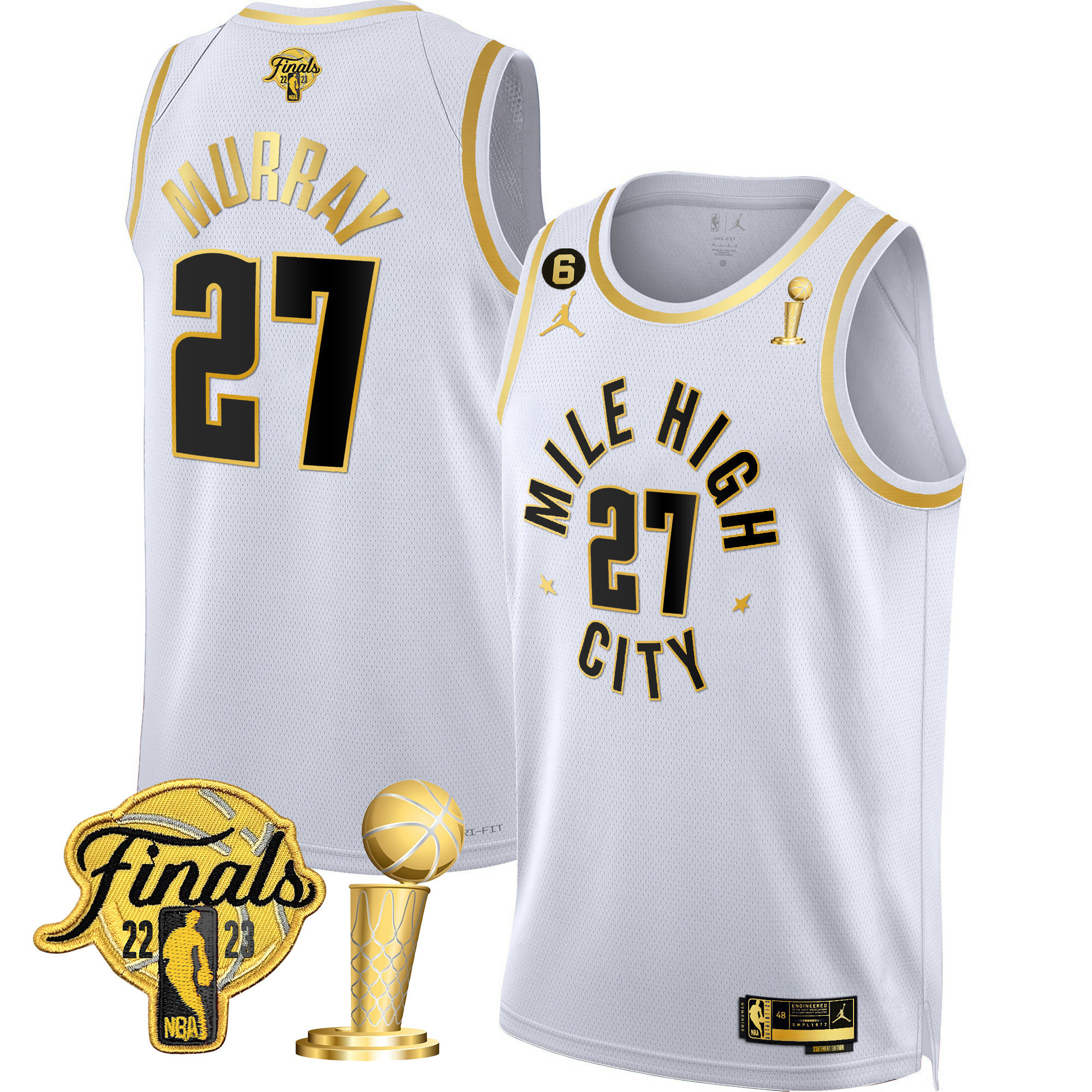 Jamal Murray Men's Denver Nuggets 2023 Finals & Champions Patch Gold Statement White Jersey - All Stitched