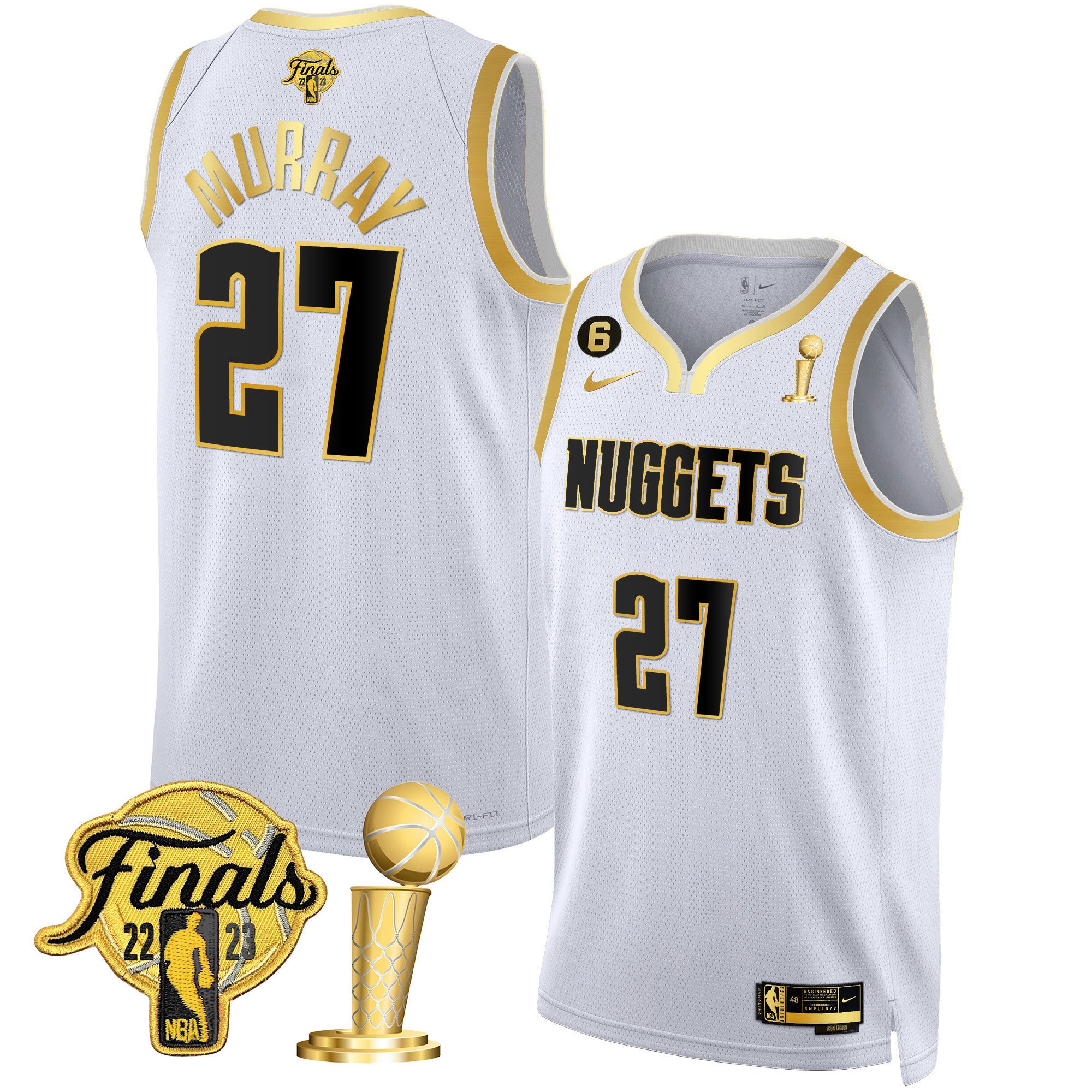 Jamal Murray Men's Denver Nuggets 2023 Finals & Champions Patch Gold White Gold Jersey - All Stitched