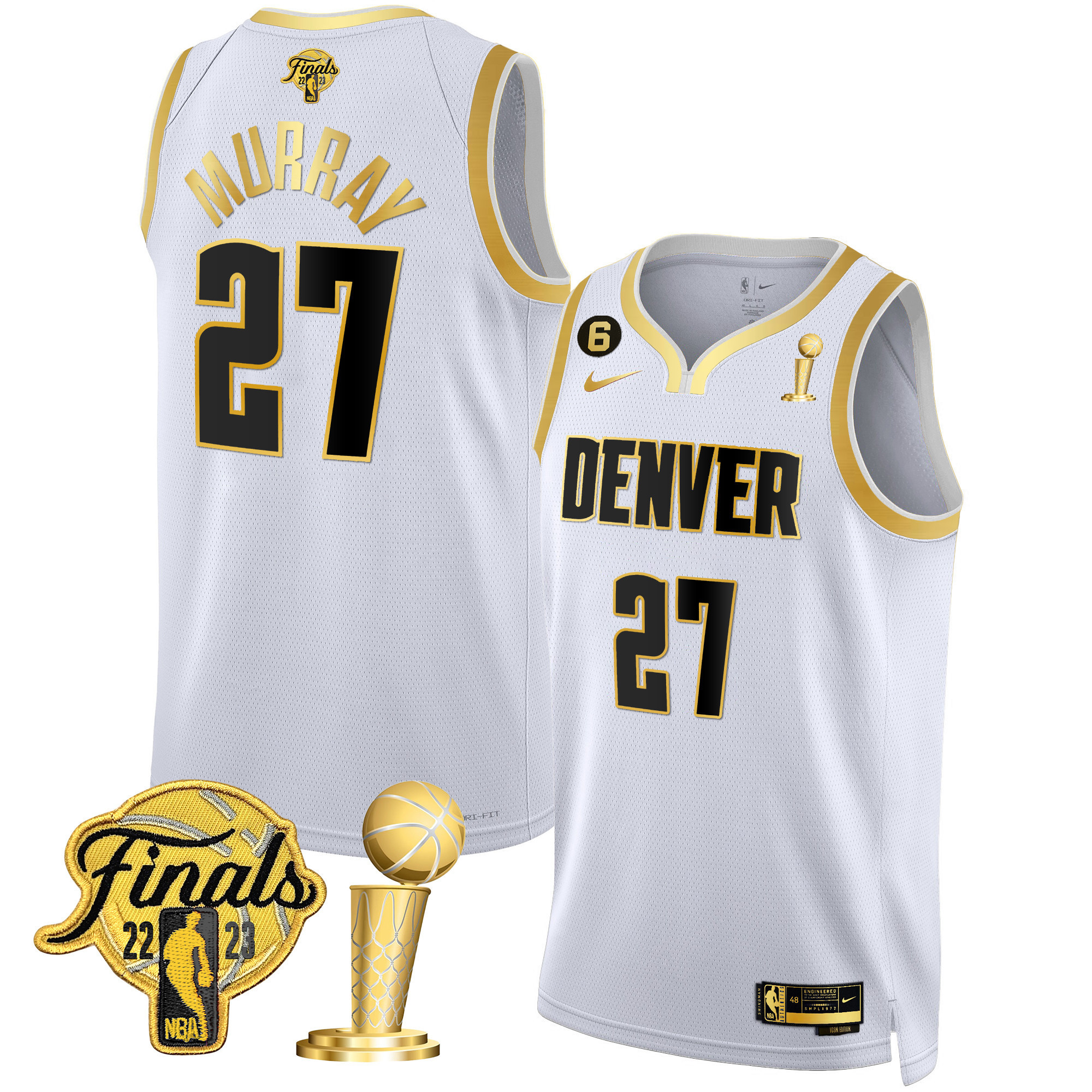 Jamal Murray Men's Denver Nuggets 2023 Finals & Champions Patch White Gold Jersey - All Stitched