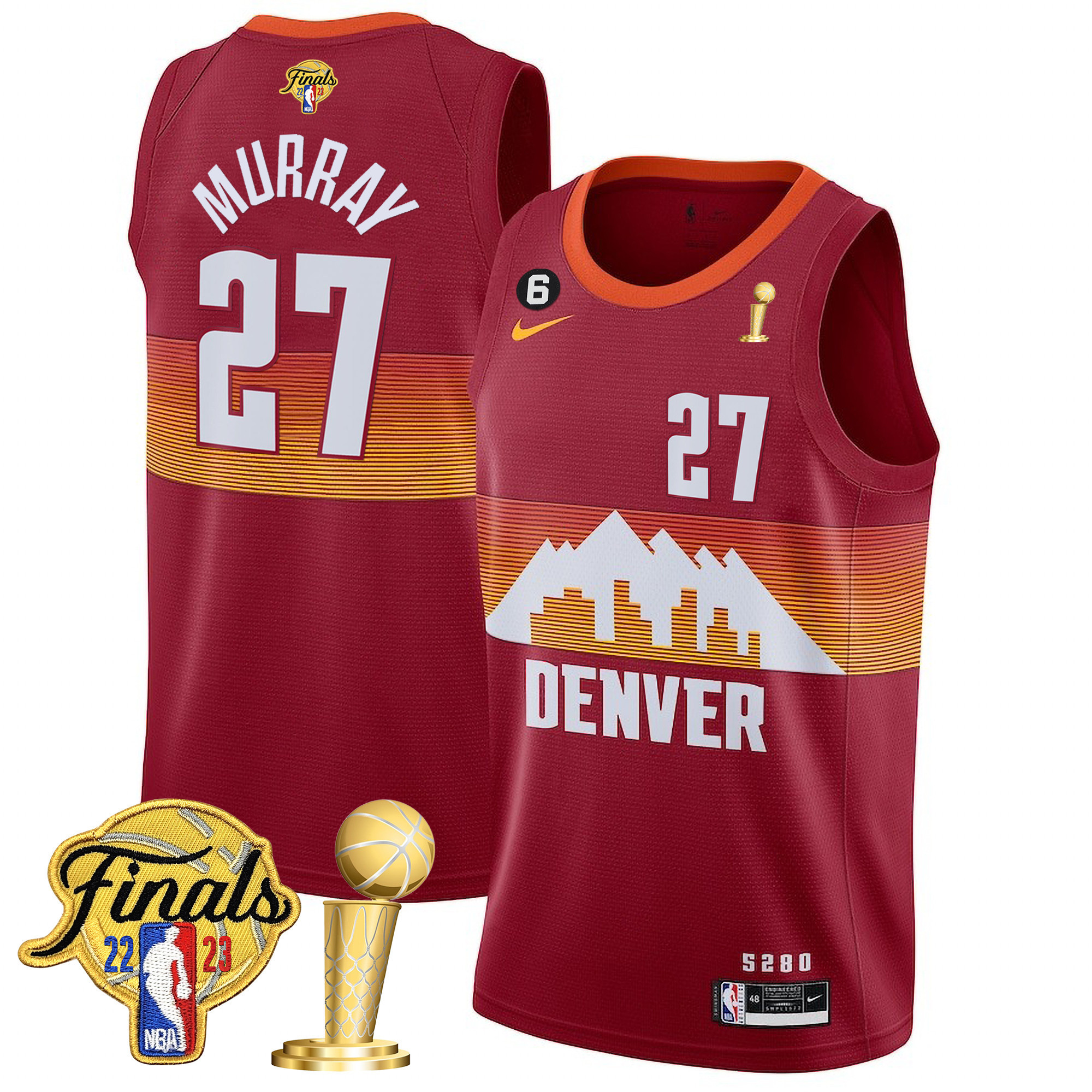 Jamal Murray Men's Denver Nuggets 2023 Finals Patch & Champions Collection V2 City Red Jersey - All Stitched