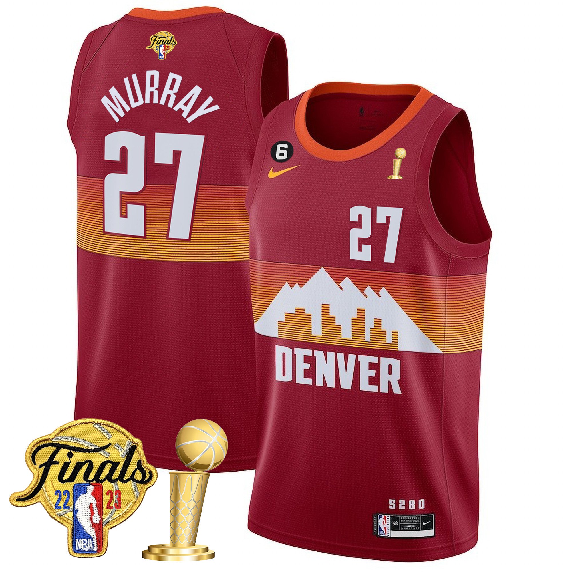 Jamal Murray Men's Denver Nuggets 2023 Finals Patch & Champions Collection V2 City Red Jersey - All Stitched