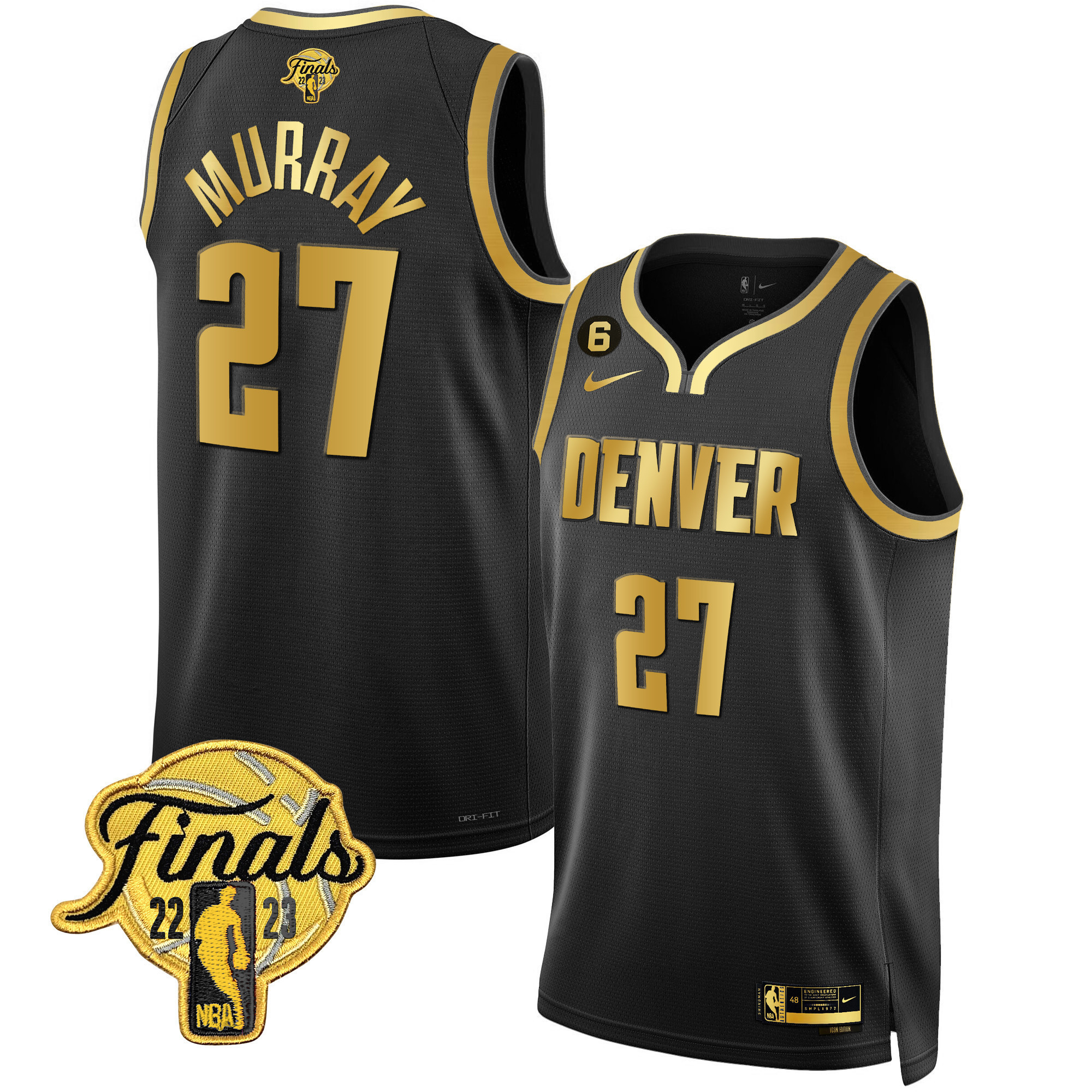 Jamal Murray Men's Denver Nuggets 2023 Finals Patch Black & White Gold Black Gold Jersey - All Stitched