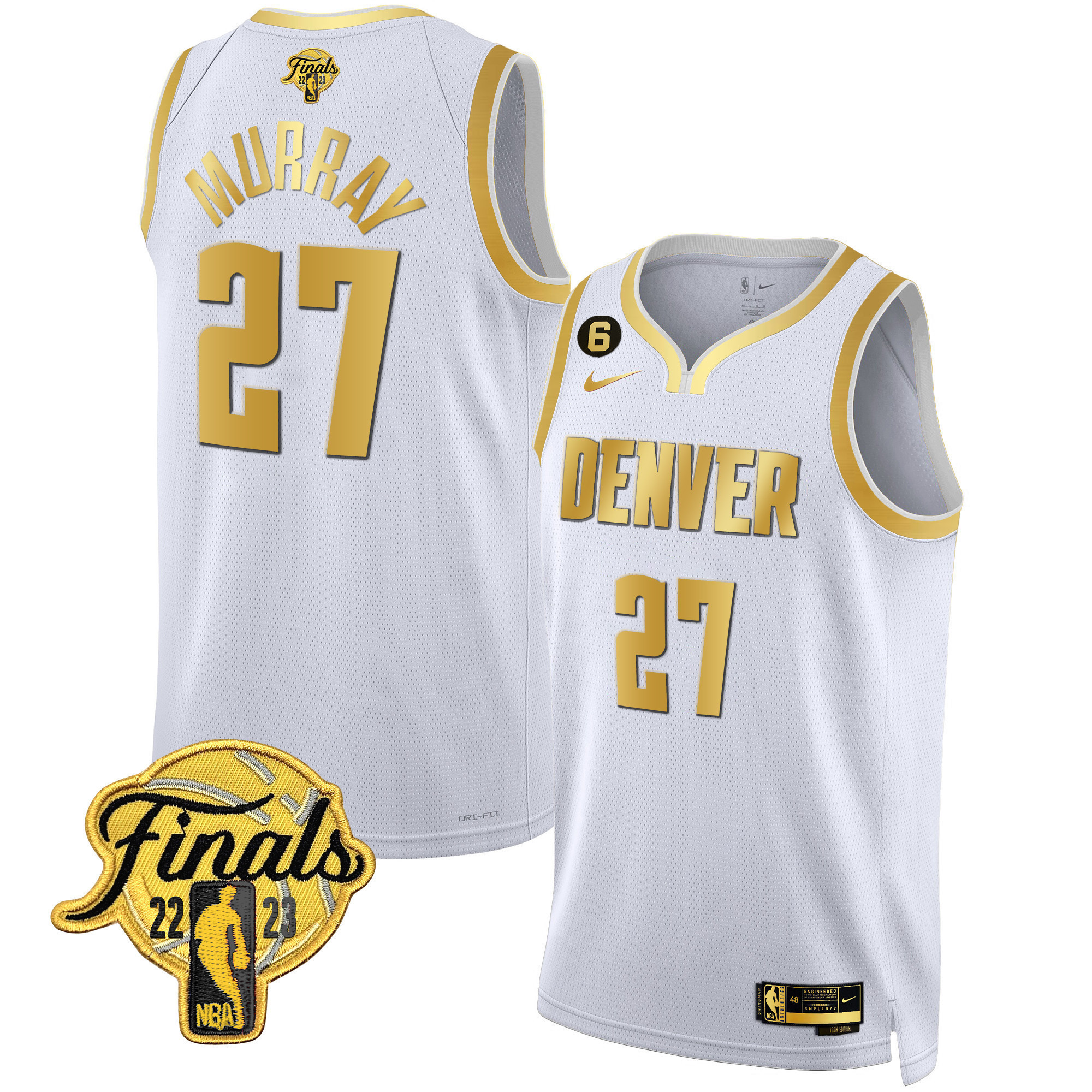 Jamal Murray Men's Denver Nuggets 2023 Finals Patch Black & White Gold Jersey - All Stitched
