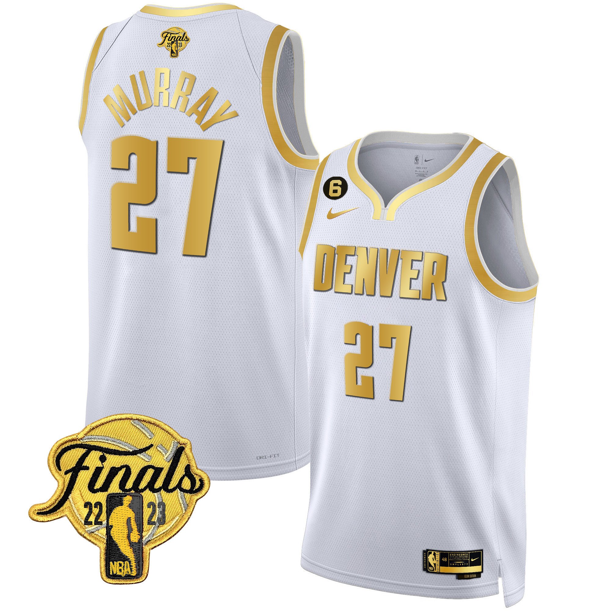 Jamal Murray Men's Denver Nuggets 2023 Finals Patch Black & White Gold Jersey - All Stitched