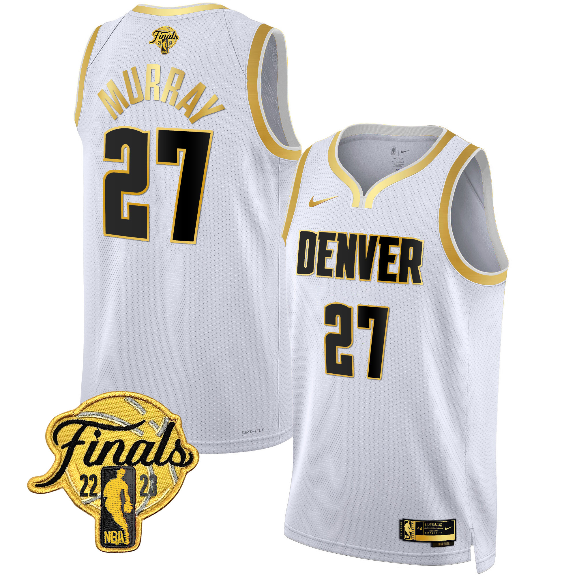 Jamal Murray Men's Denver Nuggets 2023 Finals Patch Collection V2 White Gold Jersey - All Stitched