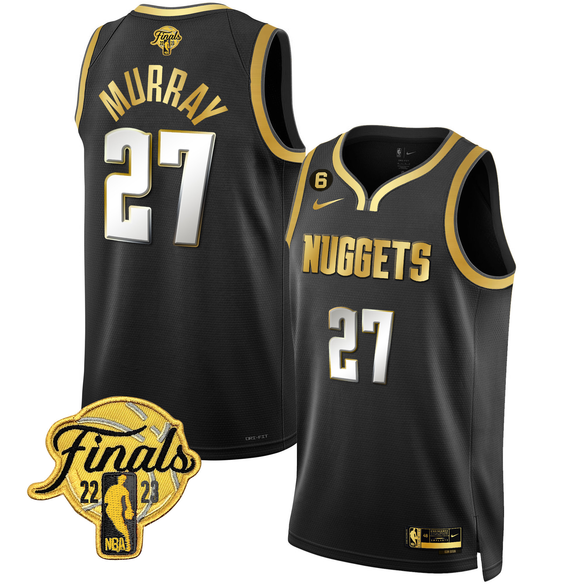 Jamal Murray Men's Denver Nuggets 2023 Finals Patch Gold Black Limited Jersey - All Stitched
