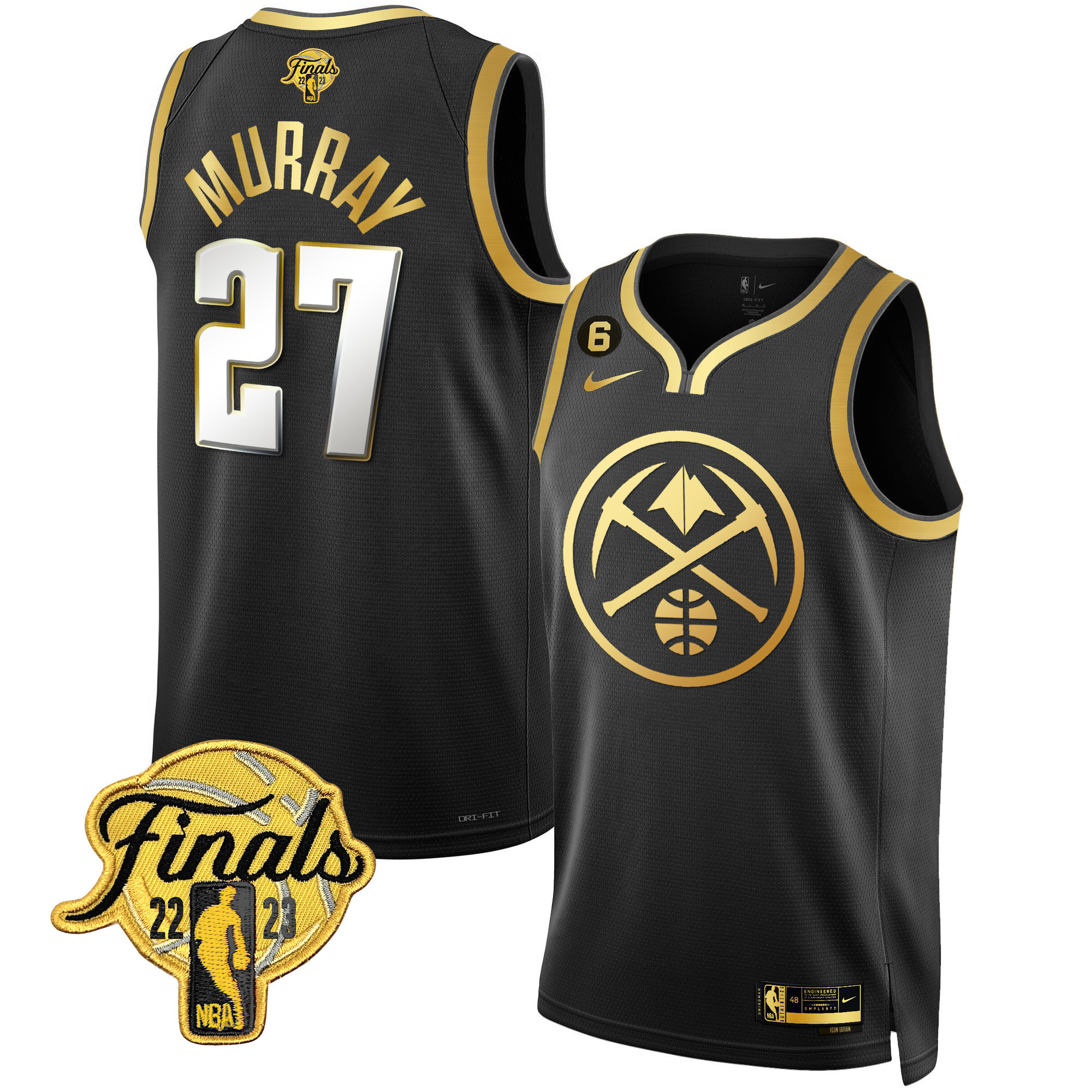 Jamal Murray Men's Denver Nuggets 2023 Finals Patch Gold Special Black Limited Jersey - All Stitched
