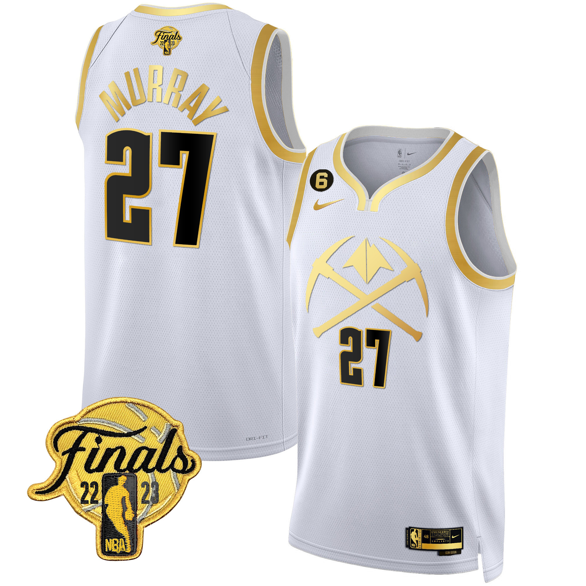 Jamal Murray Men's Denver Nuggets 2023 Finals Patch Gold Special V2 White Gold Jersey - All Stitched