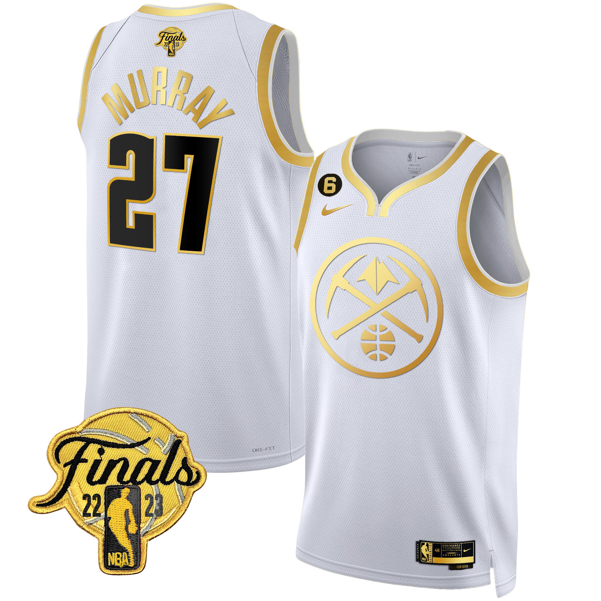 Jamal Murray Men's Denver Nuggets 2023 Finals Patch Gold Special White Gold Jersey - All Stitched