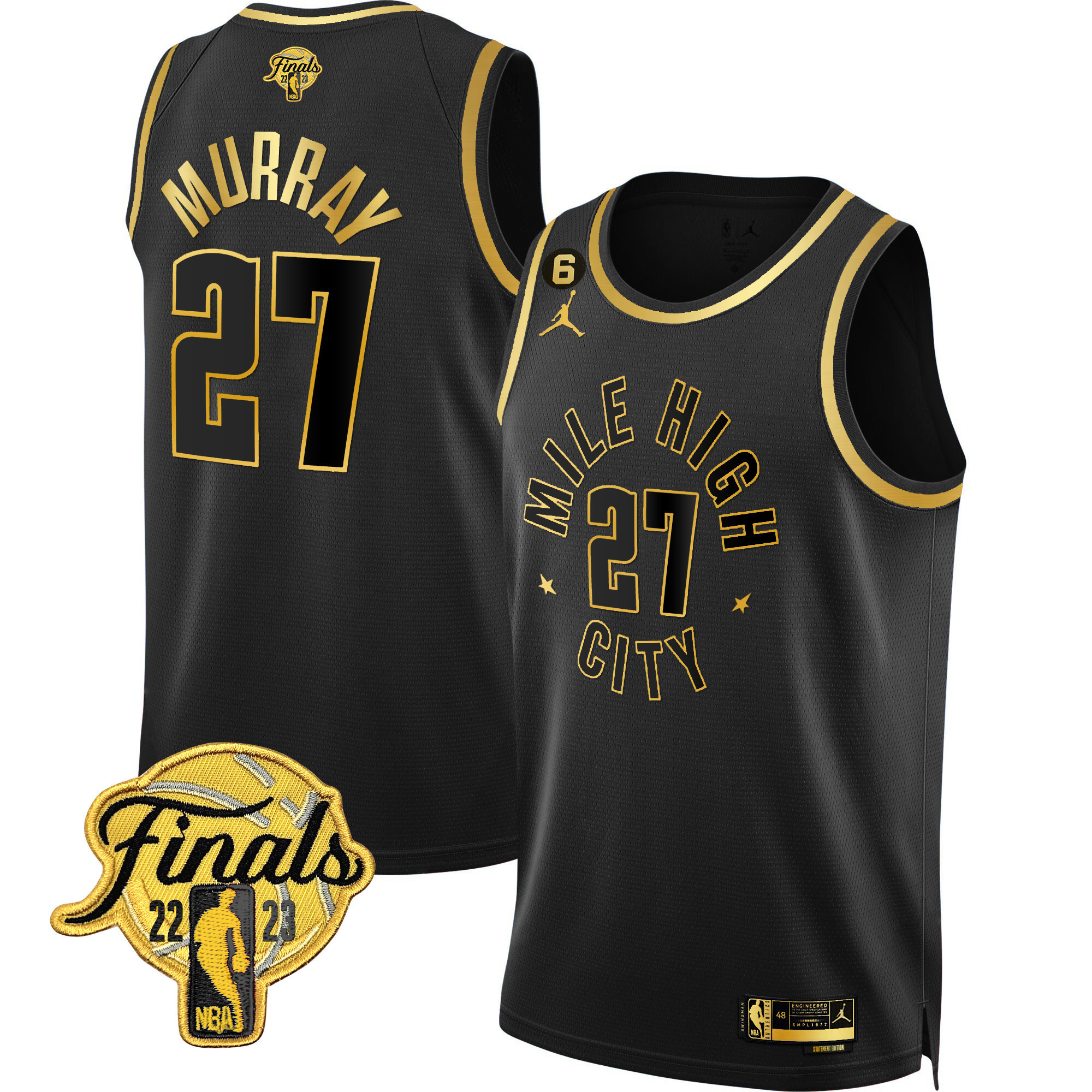 Jamal Murray Men's Denver Nuggets 2023 Finals Patch Gold Statement Black Jersey - All Stitched