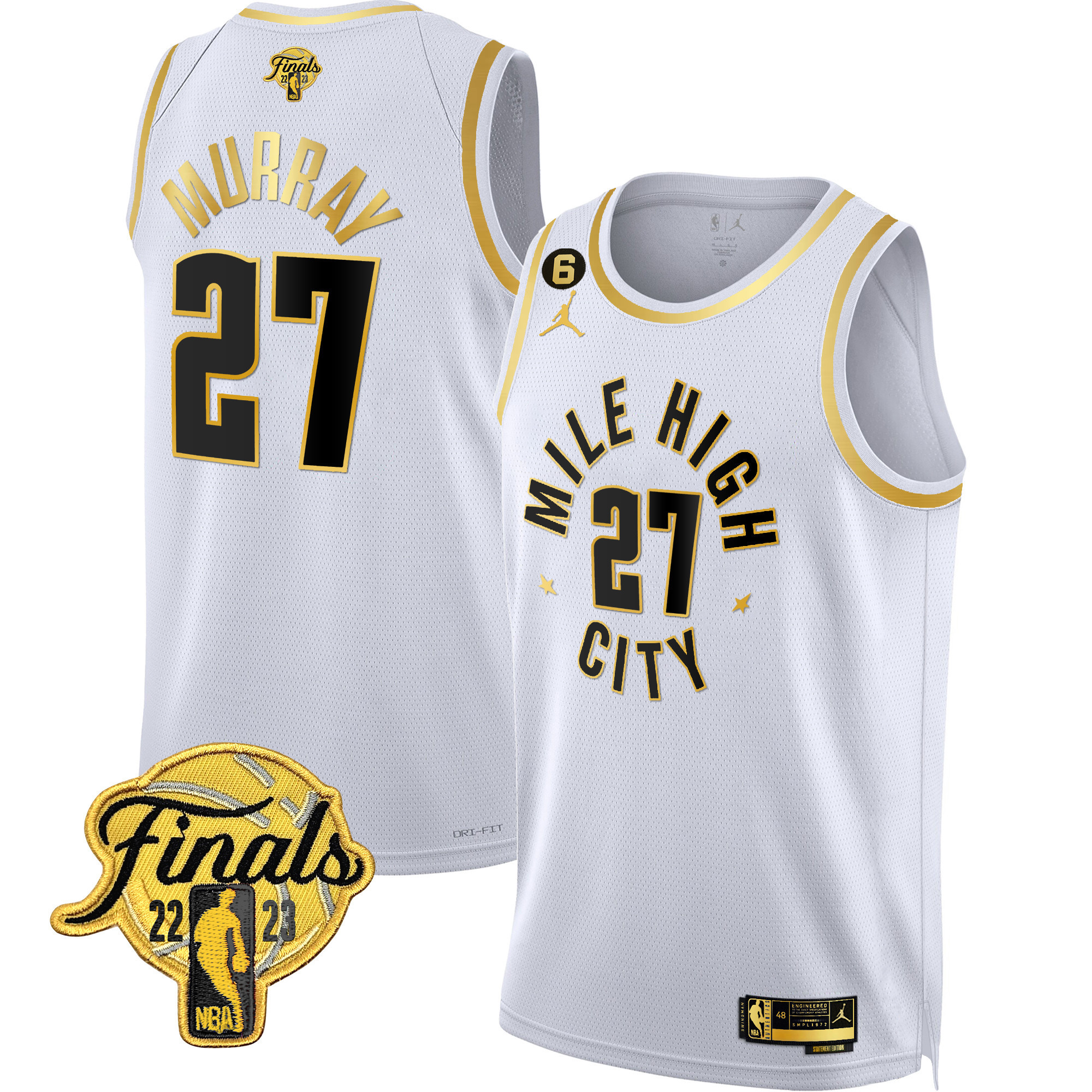 Jamal Murray Men's Denver Nuggets 2023 Finals Patch Gold Statement White Jersey - All Stitched