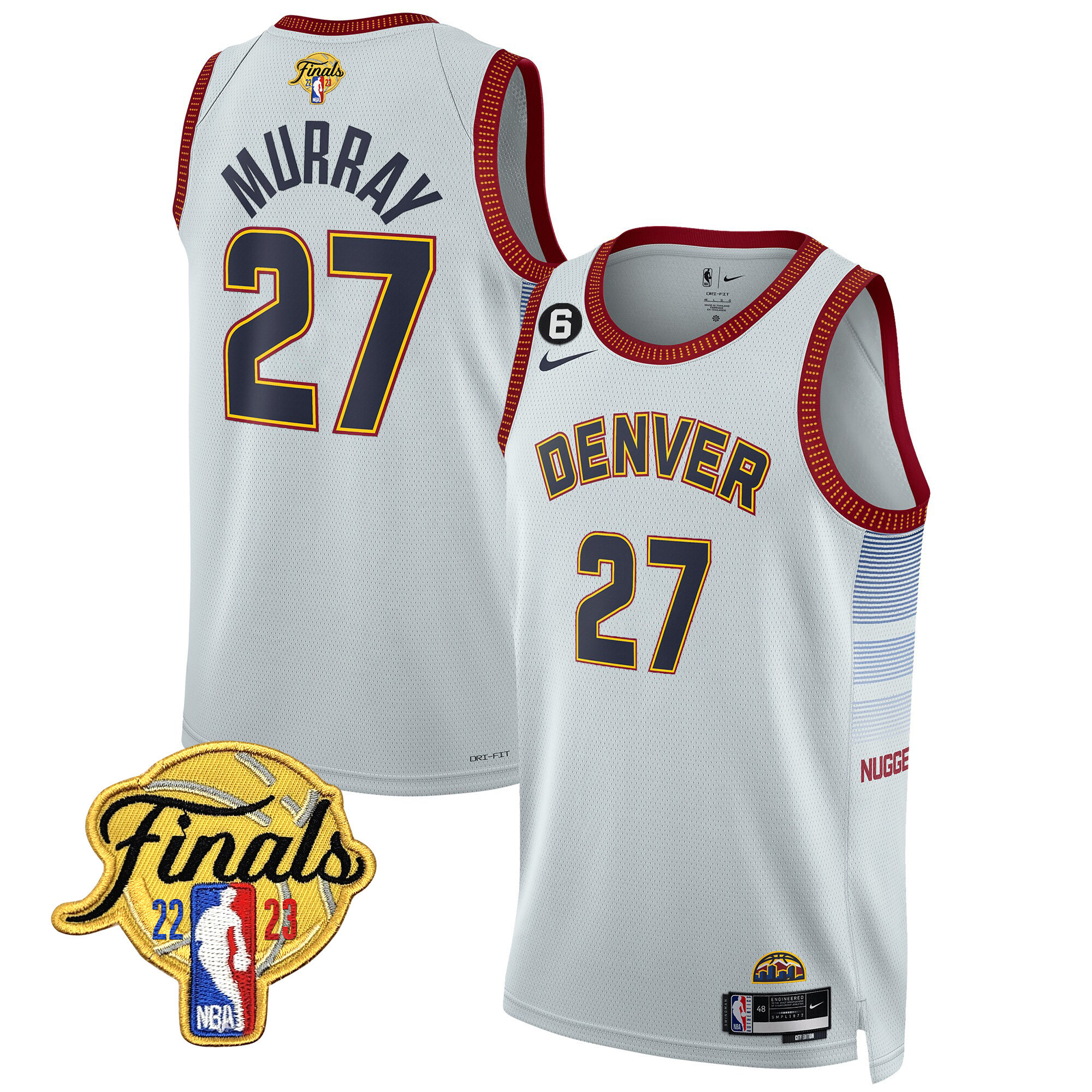 Jamal Murray Men's Denver Nuggets 2023 Finals Patch Gold Trim City Gray Jersey - All Stitched