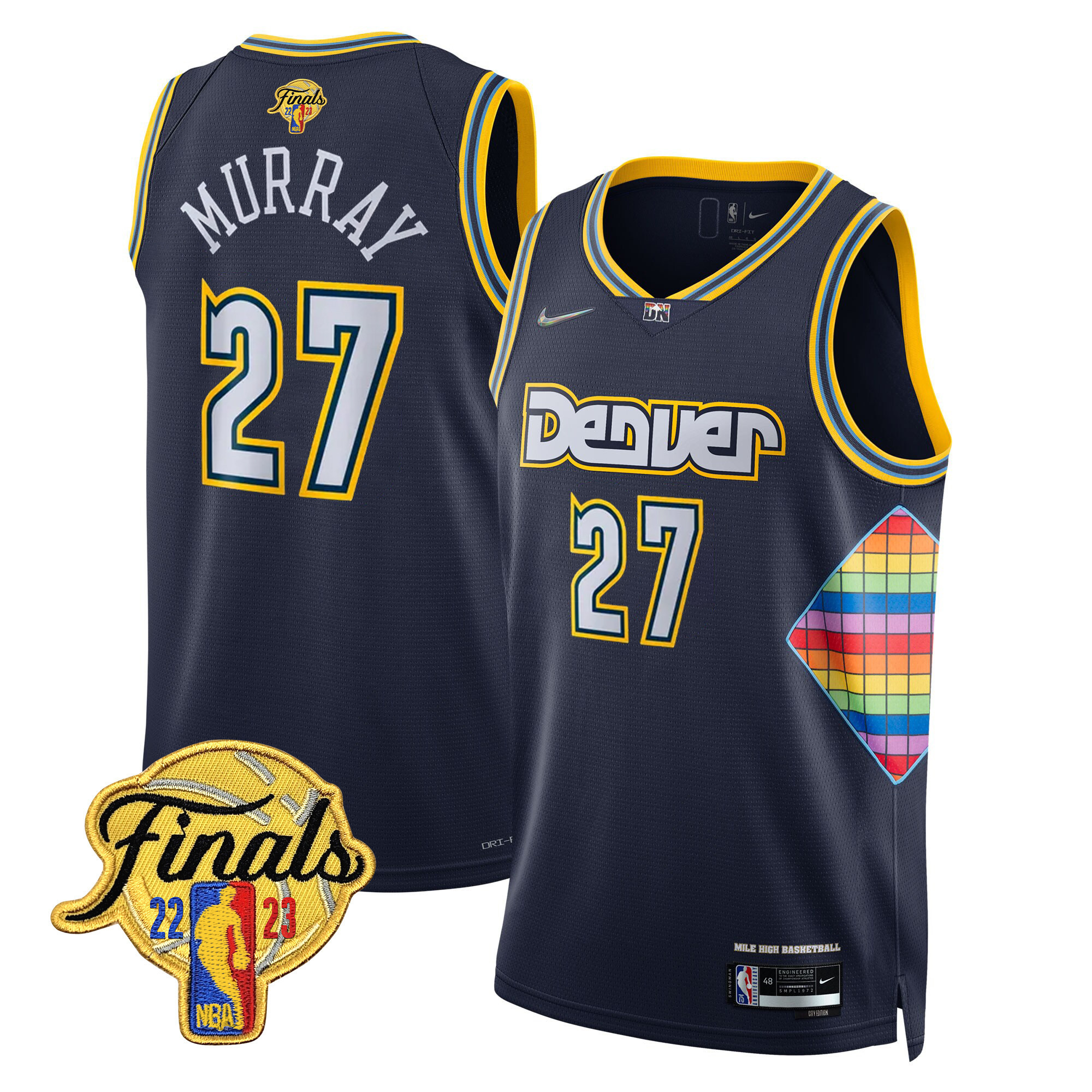 Jamal Murray Men's Denver Nuggets 2023 Finals Patch Gold Trim City Navy Jersey - All Stitched