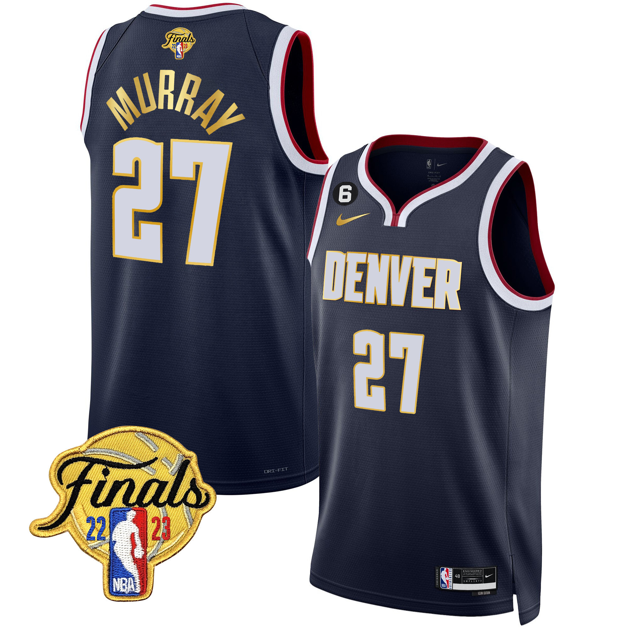 Jamal Murray Men's Denver Nuggets 2023 Finals Patch Gold Trim Icon Jersey - All Stitched