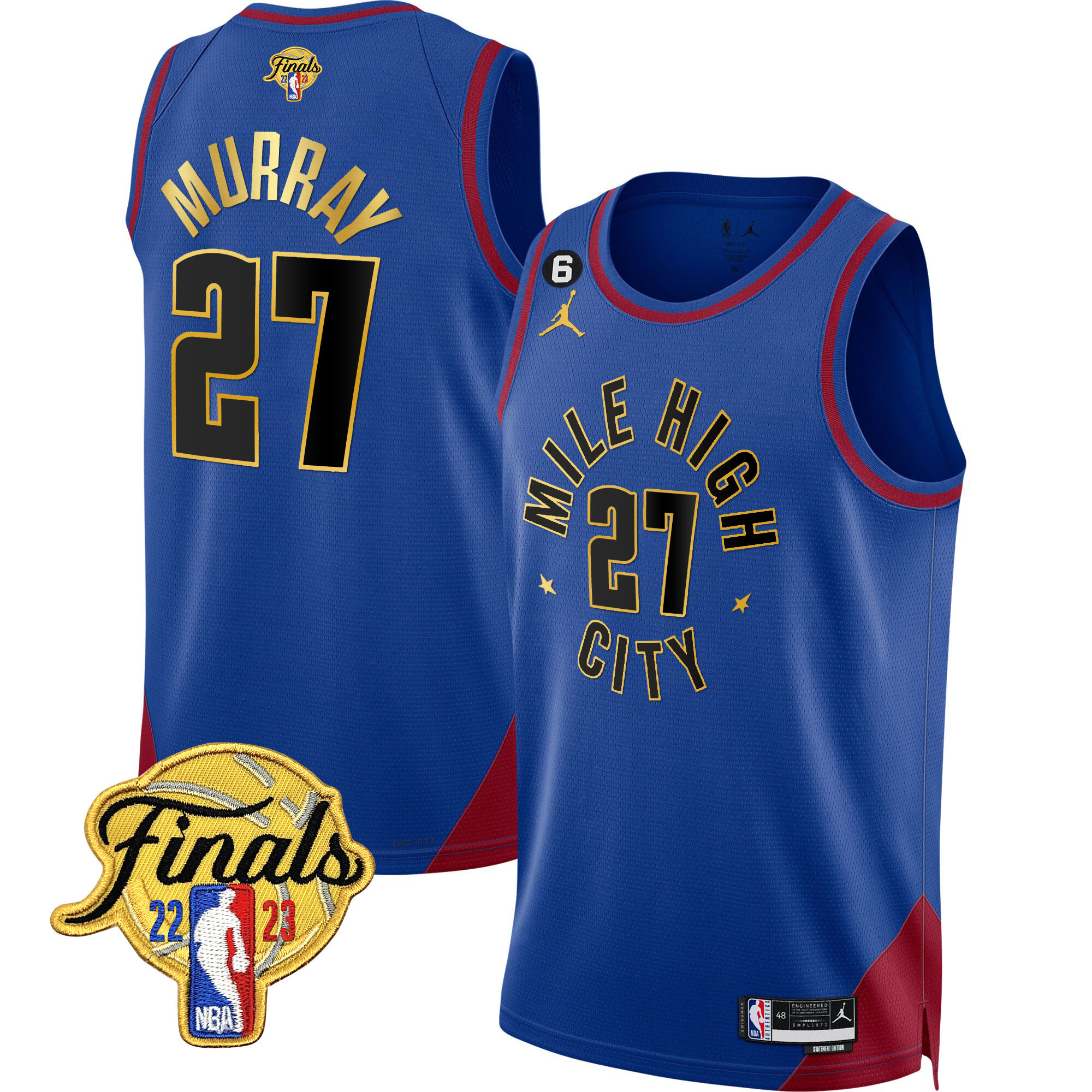 Jamal Murray Men's Denver Nuggets 2023 Finals Patch Gold Trim Statement Jersey - All Stitched