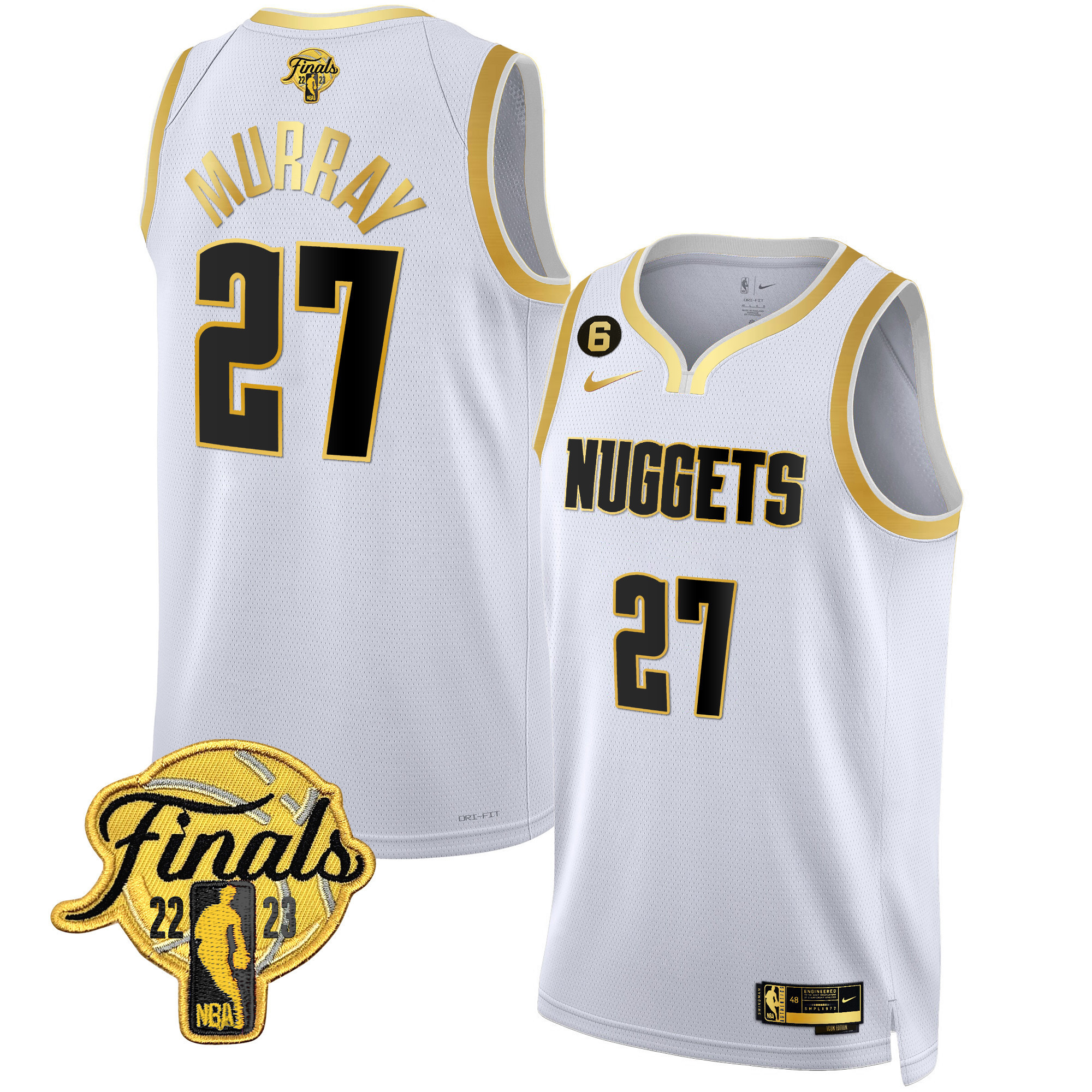 Jamal Murray Men's Denver Nuggets 2023 Finals Patch Gold White Gold Jersey - All Stitched