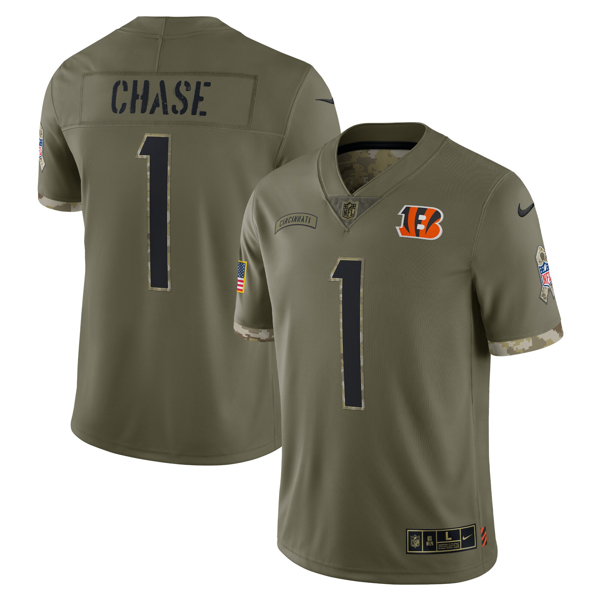 Ja'Marr Chase Cincinnati Bengals 2022 Salute To Service Limited Jersey - All Stitched 
