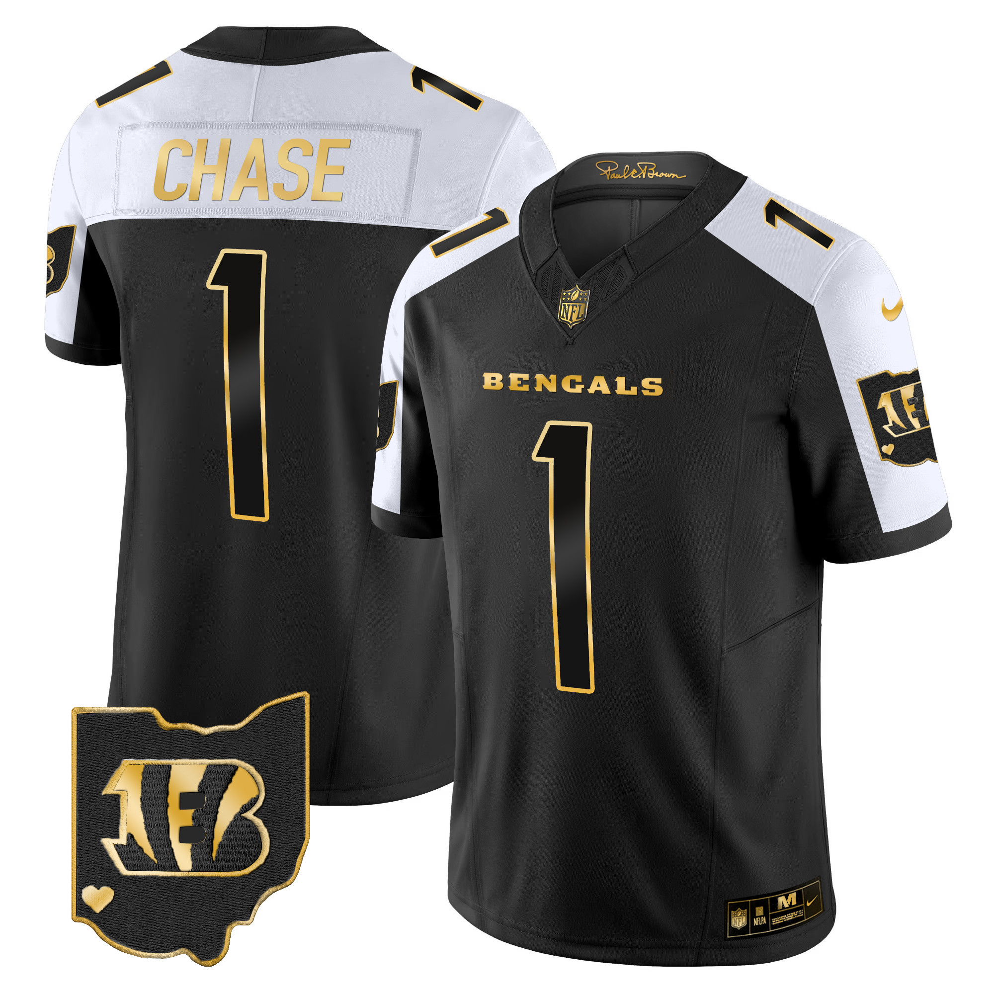 Ja'Marr Chase Men's Cincinnati Bengals Ohio Patch Gold Vapor Limited Alternate Jersey - All Stitched 