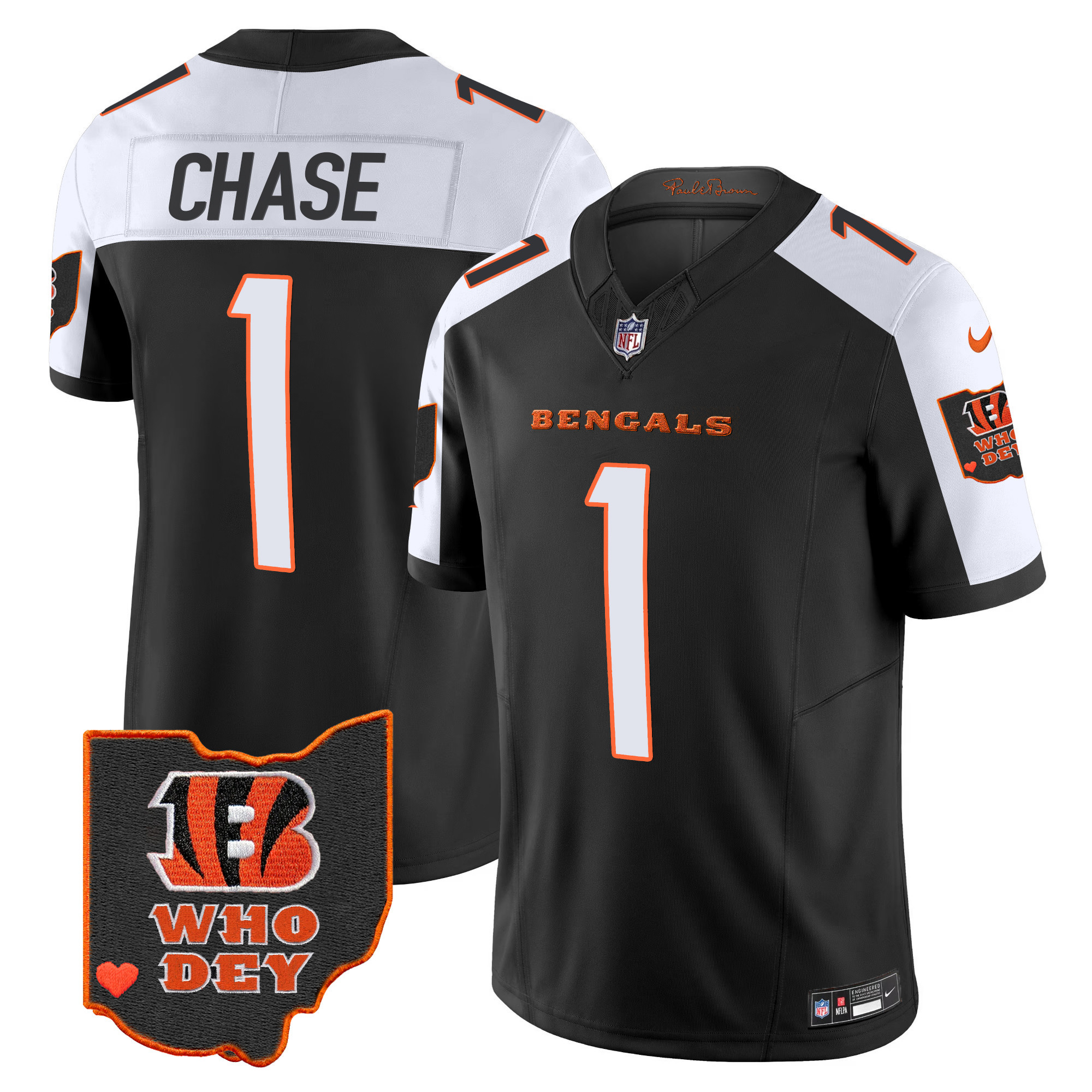 Ja'Marr Chase Men's Cincinnati Bengals Ohio Patch Vapor Limited Alternate Jersey - All Stitched 