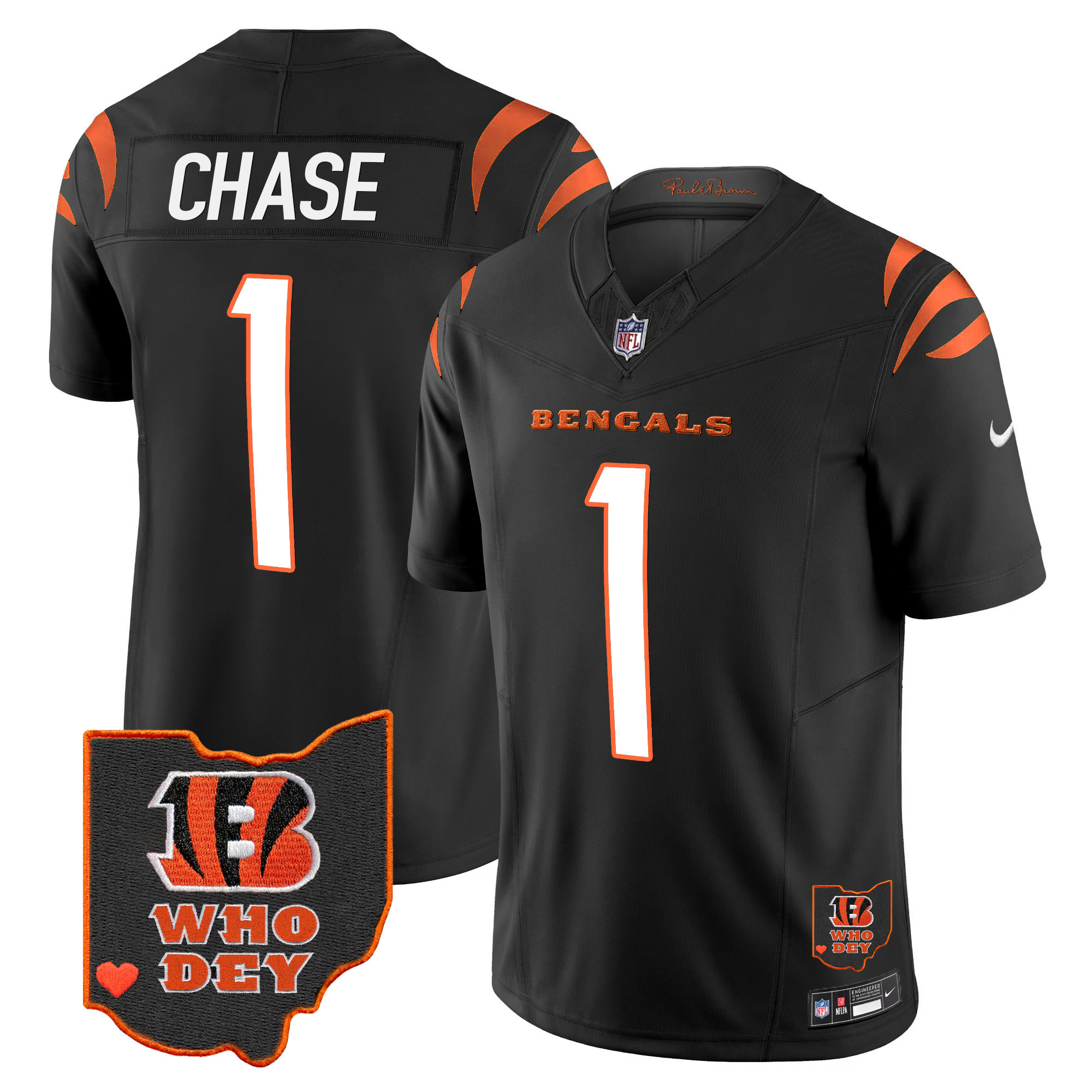 Ja'Marr Chase Men's Cincinnati Bengals Ohio Patch Vapor Limited Black Jersey - All Stitched 