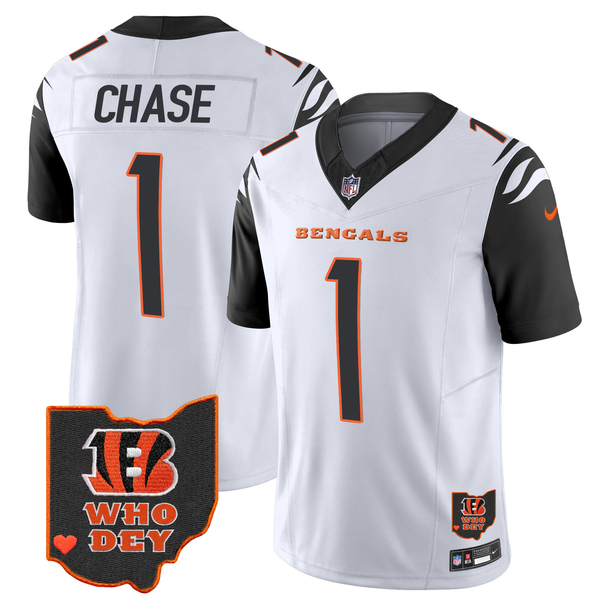 Ja'Marr Chase Men's Cincinnati Bengals Ohio Patch Vapor Limited Color Rush Jersey - All Stitched 