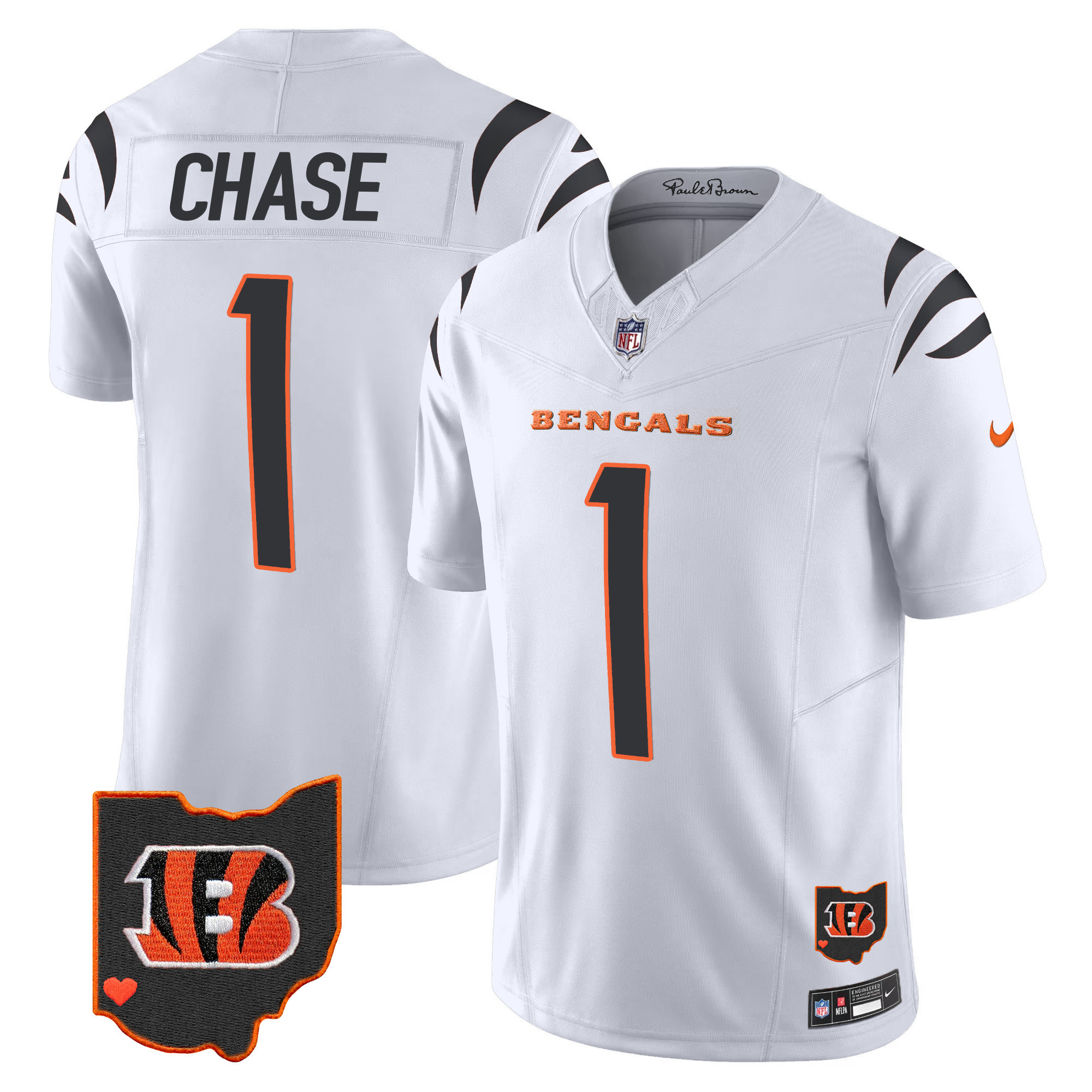 Ja'Marr Chase Men's Cincinnati Bengals Ohio Patch Vapor Limited White Jersey - All Stitched 