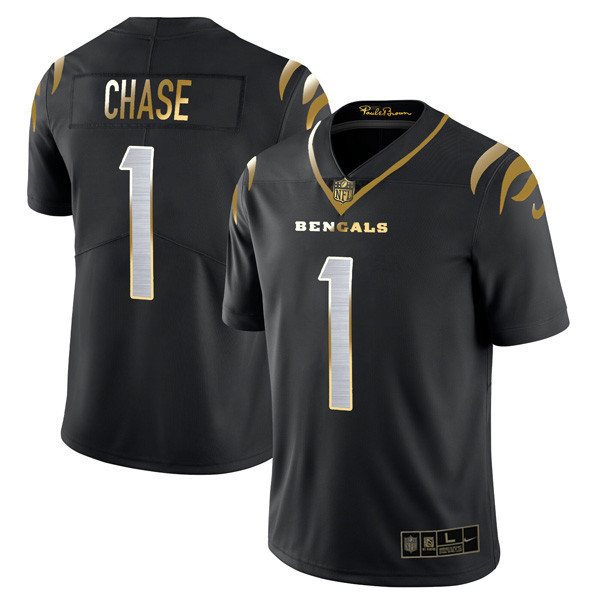 Ja'Marr Chase Men's Cincinnati Bengals Player Vapor Limited Black Gold Jersey - All Stitched 
