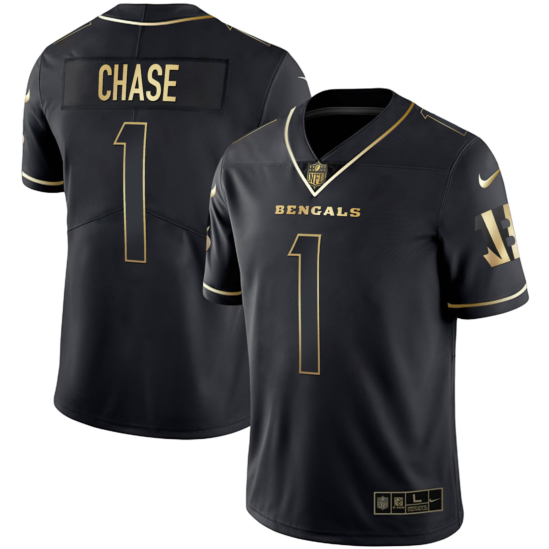 Ja'Marr Chase Men's Cincinnati Bengals White Gold & Black Gold Black Gold Jersey - All Stitched 