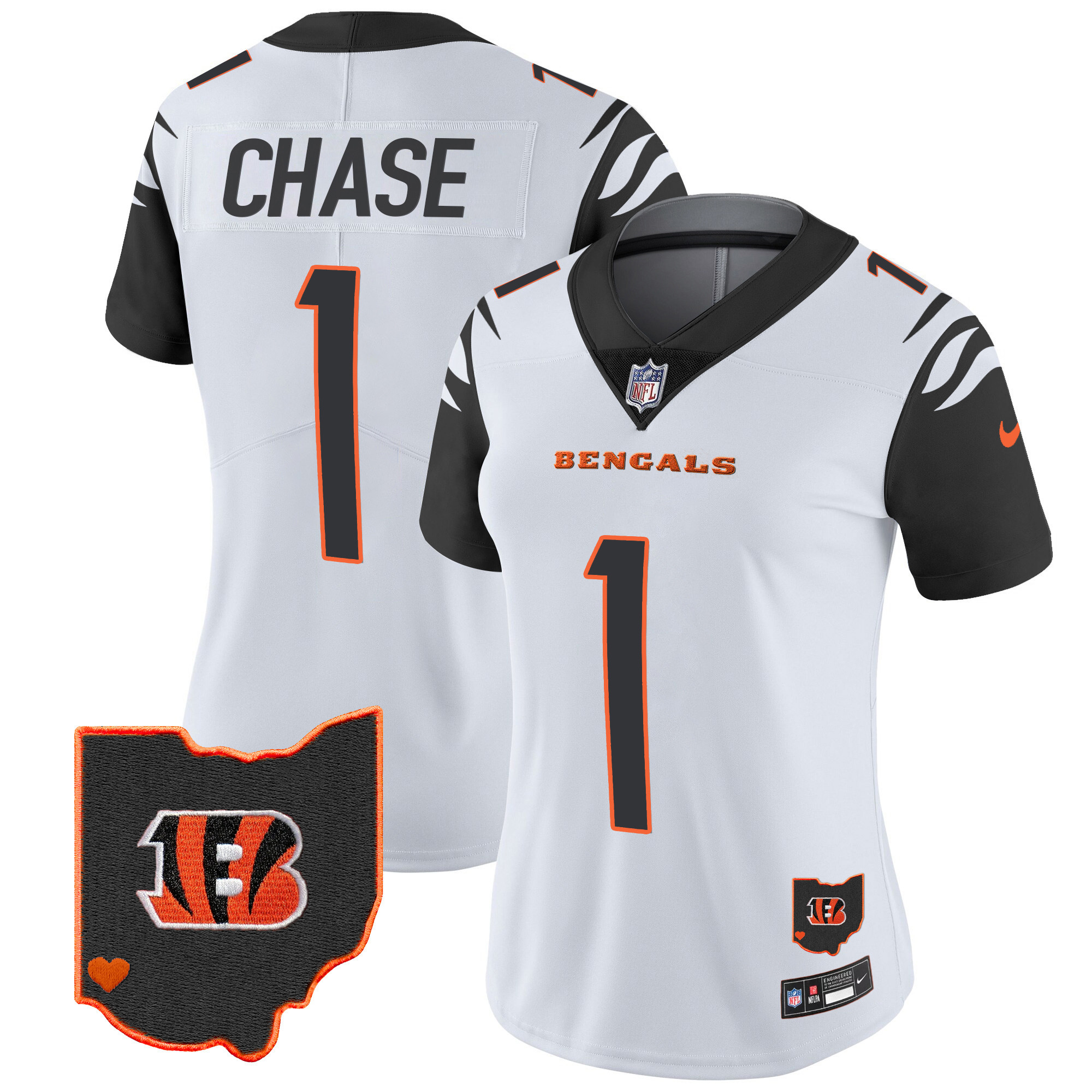Ja'Marr Chase Women's Cincinnati Bengals Ohio Patch Vapor Limited Color Rush Jersey - All Stitched 