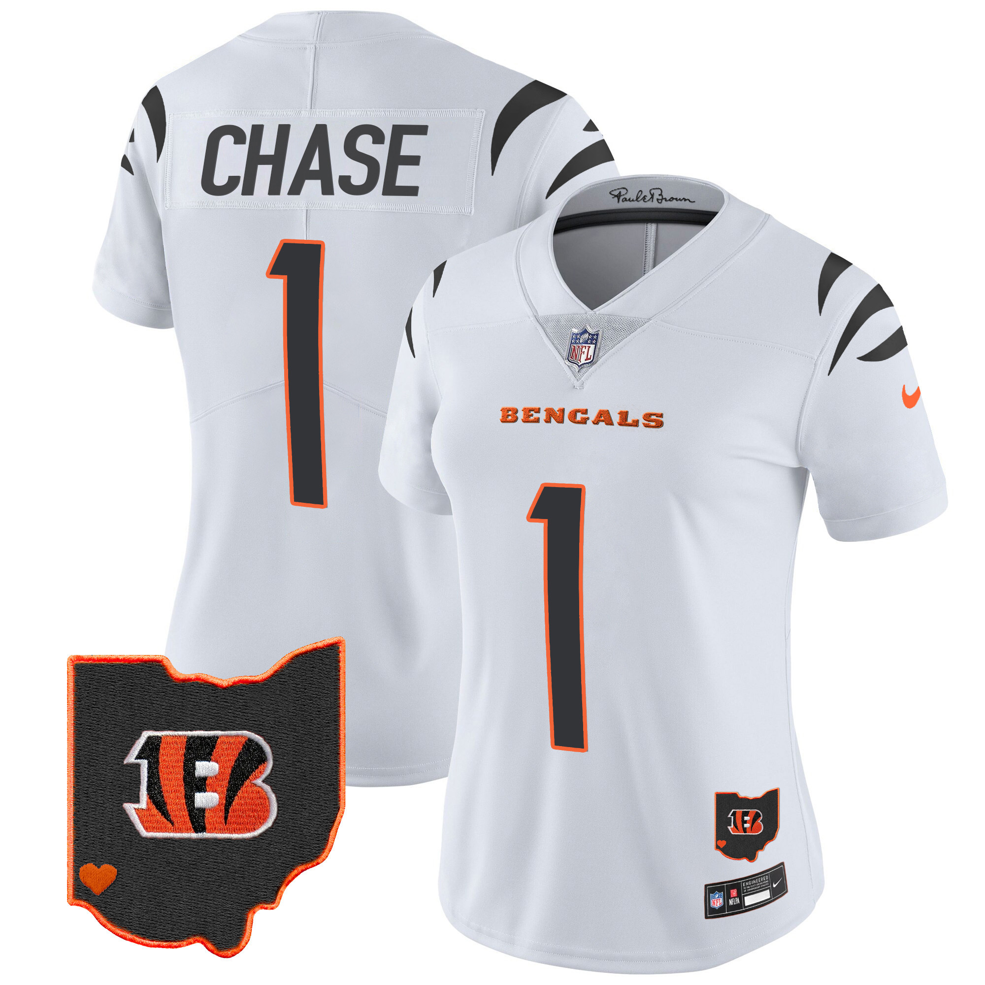 Ja'Marr Chase Women's Cincinnati Bengals Ohio Patch Vapor Limited White Jersey - All Stitched 