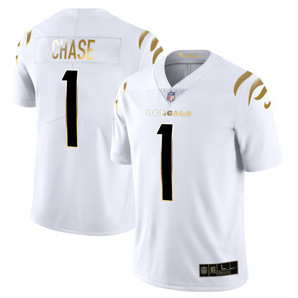 Ja'Marr Chase Women's Cincinnati Bengals Player Vapor Limited White Gold Jersey - All Stitched 