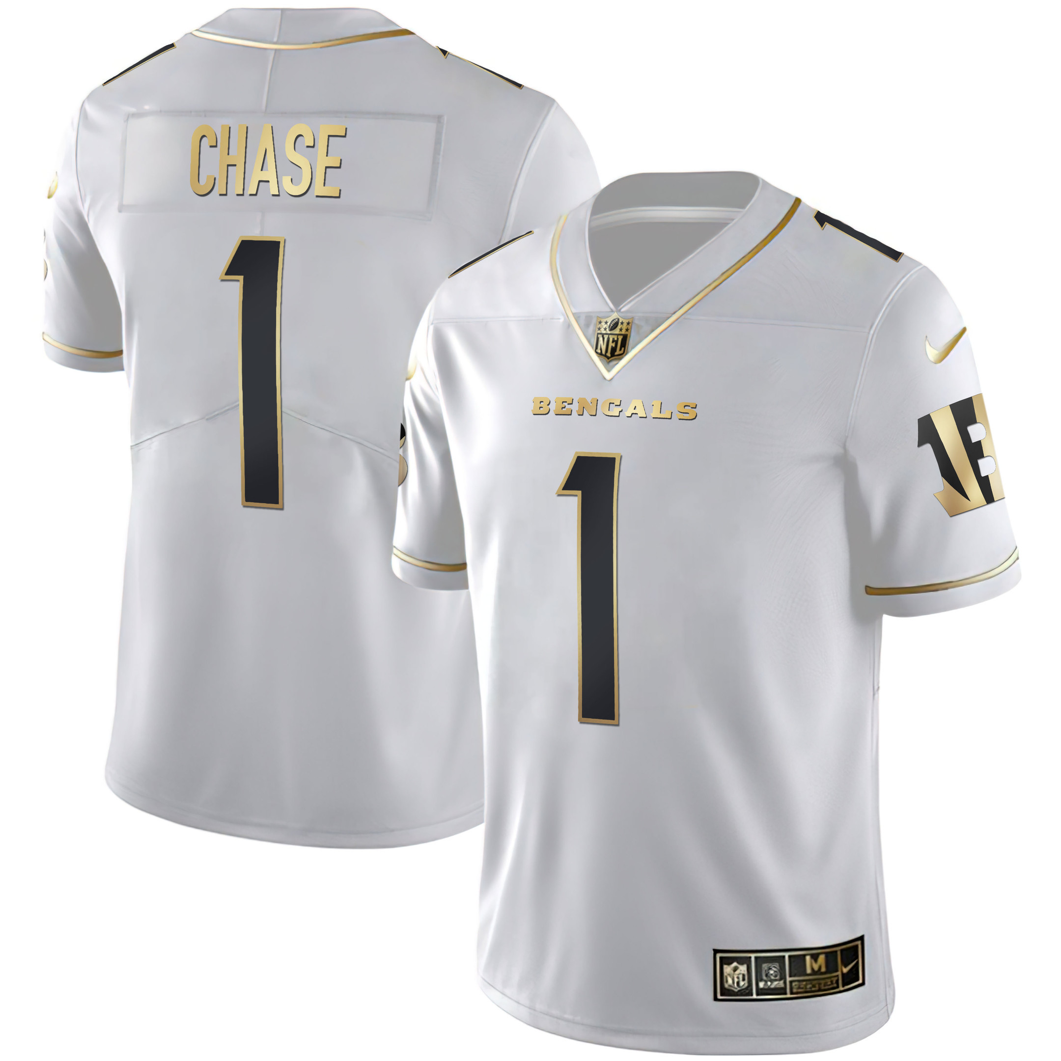 Ja'Marr Chase Women's Cincinnati Bengals White Gold & Black Gold White Gold Jersey - All Stitched 