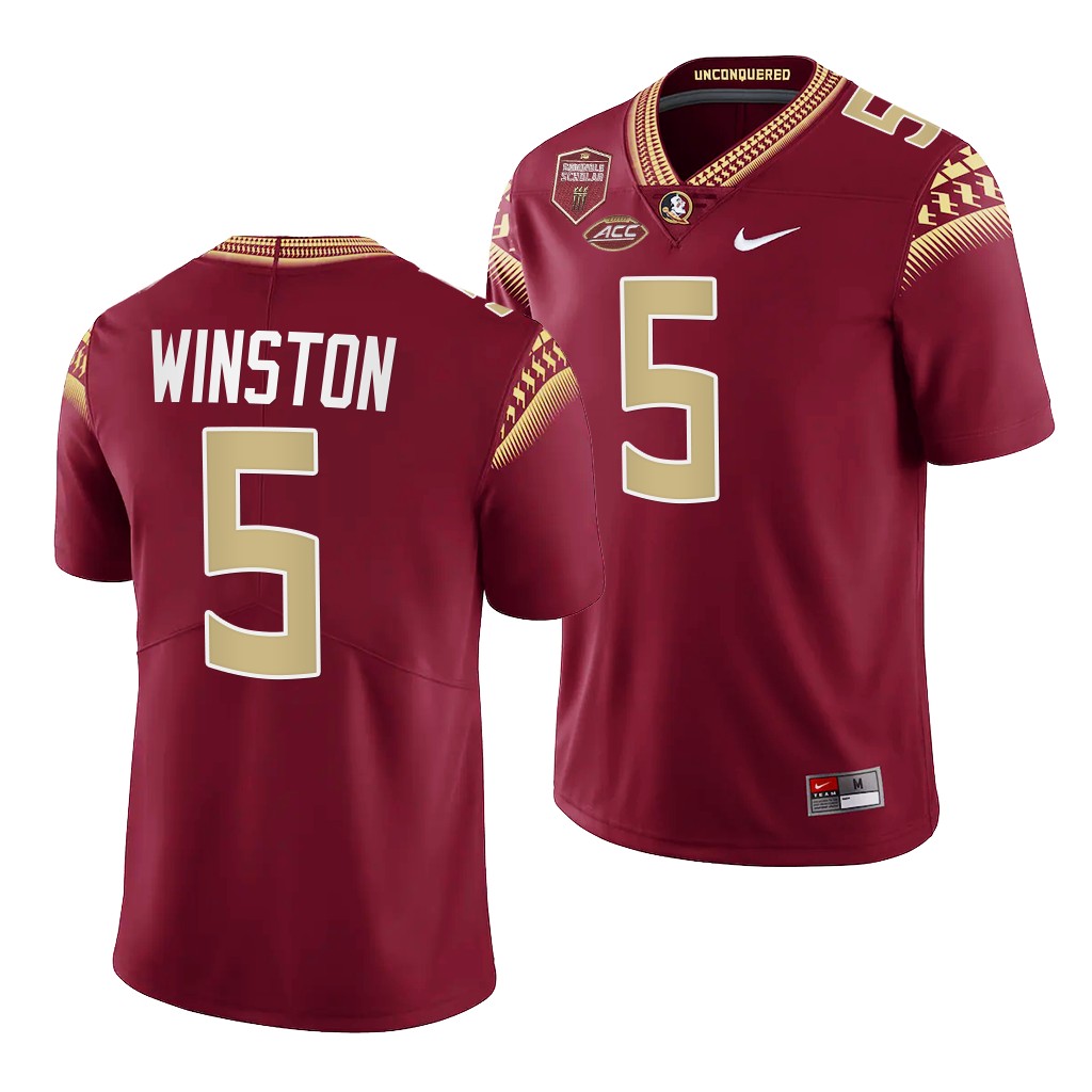 Jameis Winston Florida State Seminoles #5 Garnet Jersey Seminole Scholar patch Men's Limited Uniform