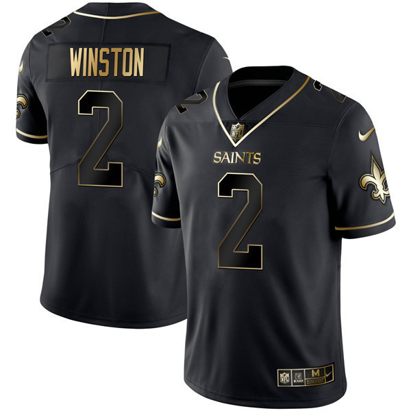 Jameis Winston Men's New Orleans Saints Black Gold Limited Jersey - All Stitched 