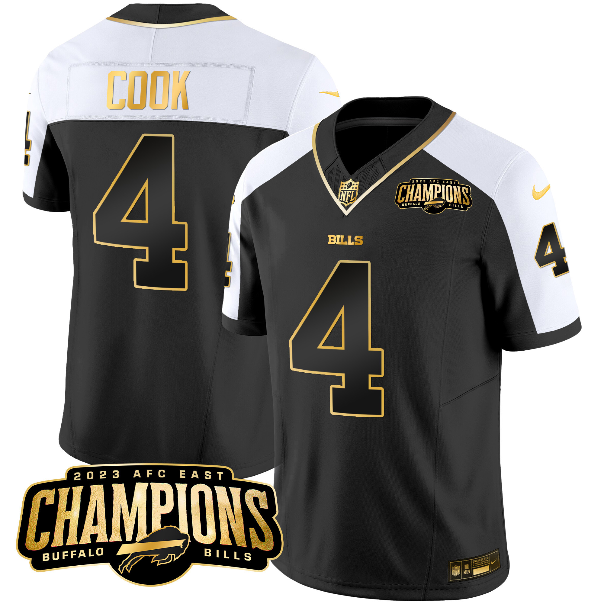 James Cook Men's Buffalo Bills 2023 AFC East Champions Patch Gold Vapor Alternate Jersey - All Stitched 
