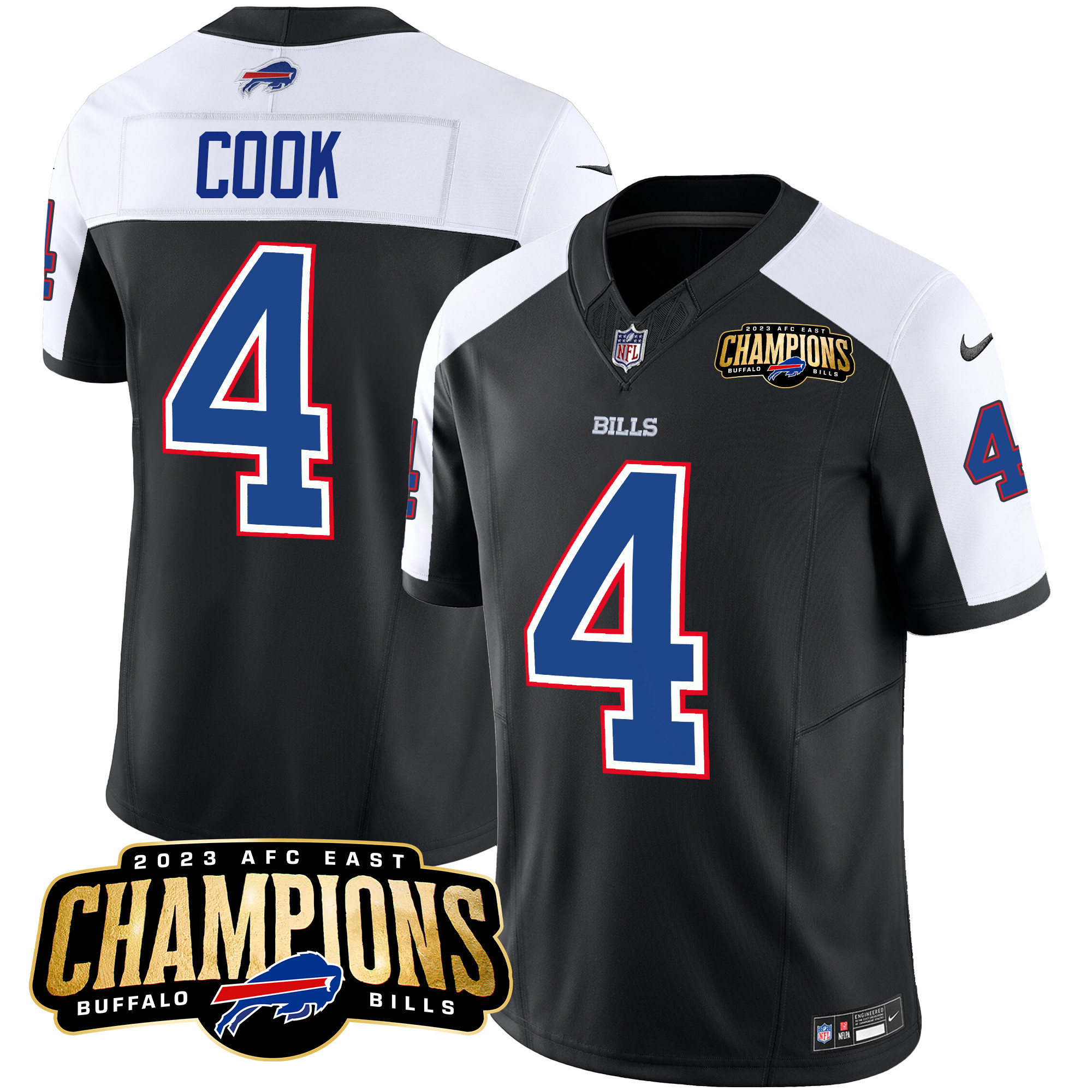 James Cook Men's Buffalo Bills 2023 AFC East Champions Patch Vapor Black Alternate Jersey - All Stitched 
