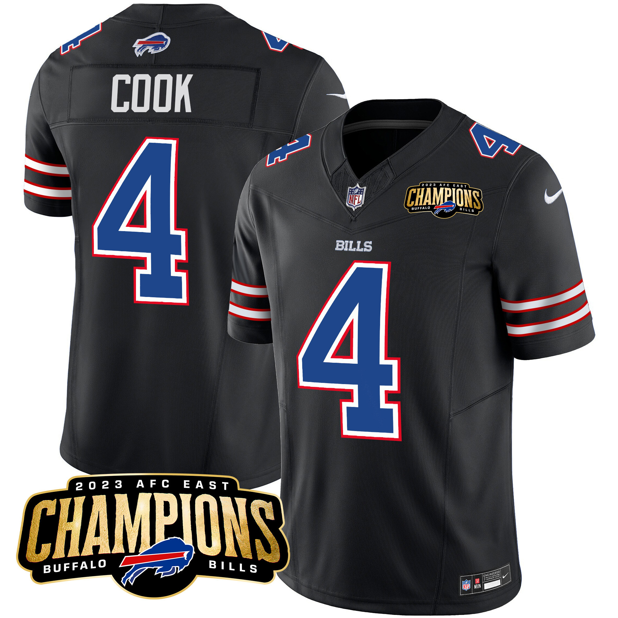 James Cook Men's Buffalo Bills 2023 AFC East Champions Patch Vapor Black Jersey - All Stitched 