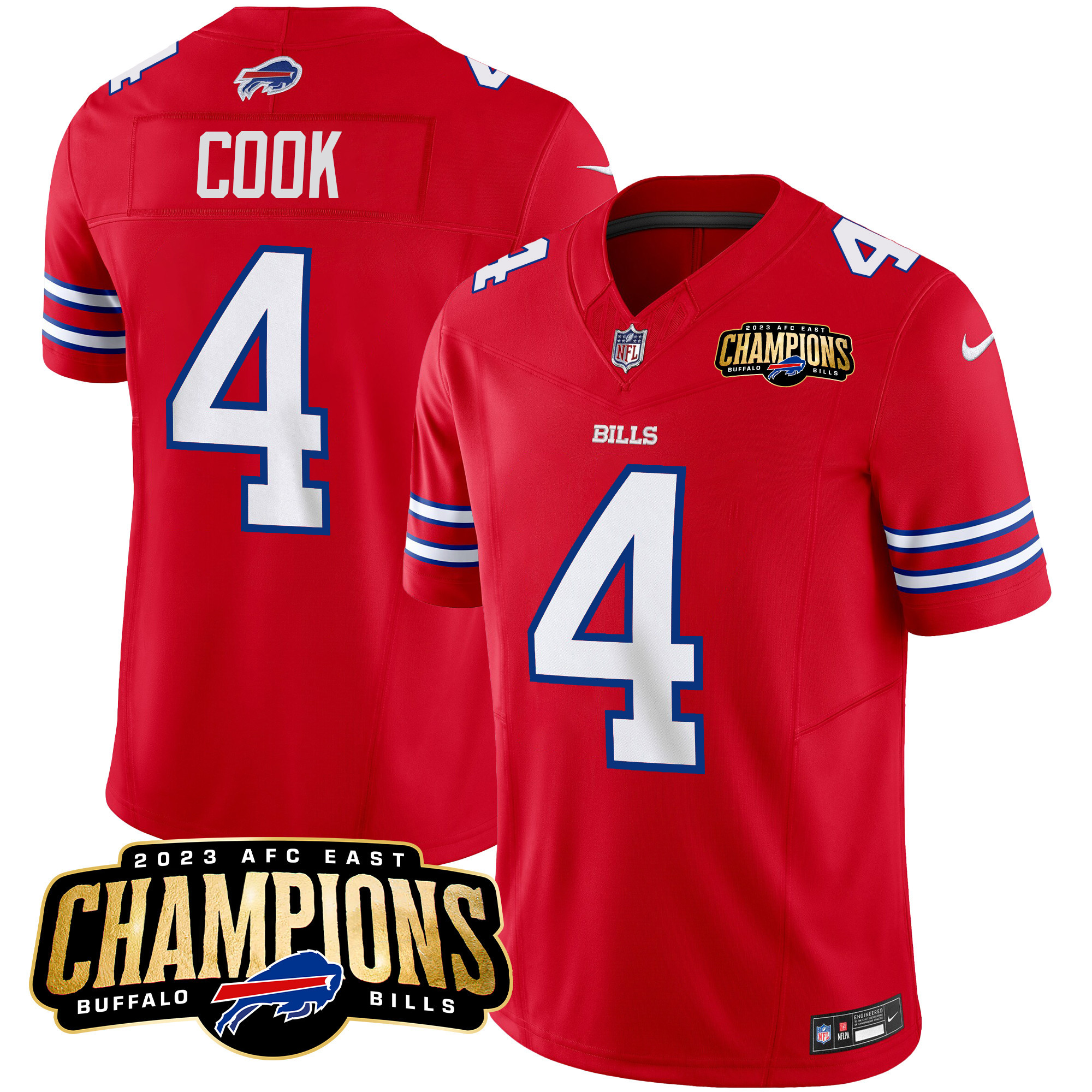James Cook Men's Buffalo Bills 2023 AFC East Champions Patch Vapor Red Jersey - All Stitched 