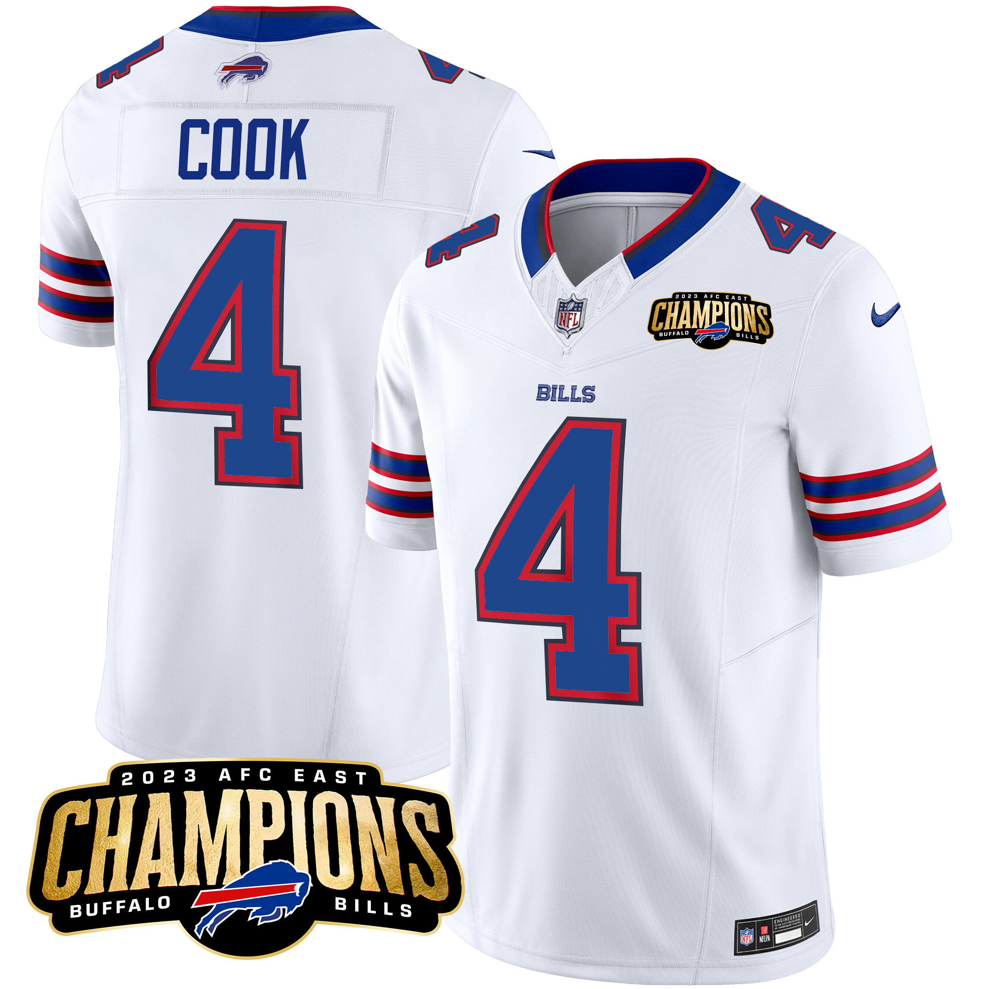 James Cook Men's Buffalo Bills 2023 AFC East Champions Patch Vapor White Jersey - All Stitched 
