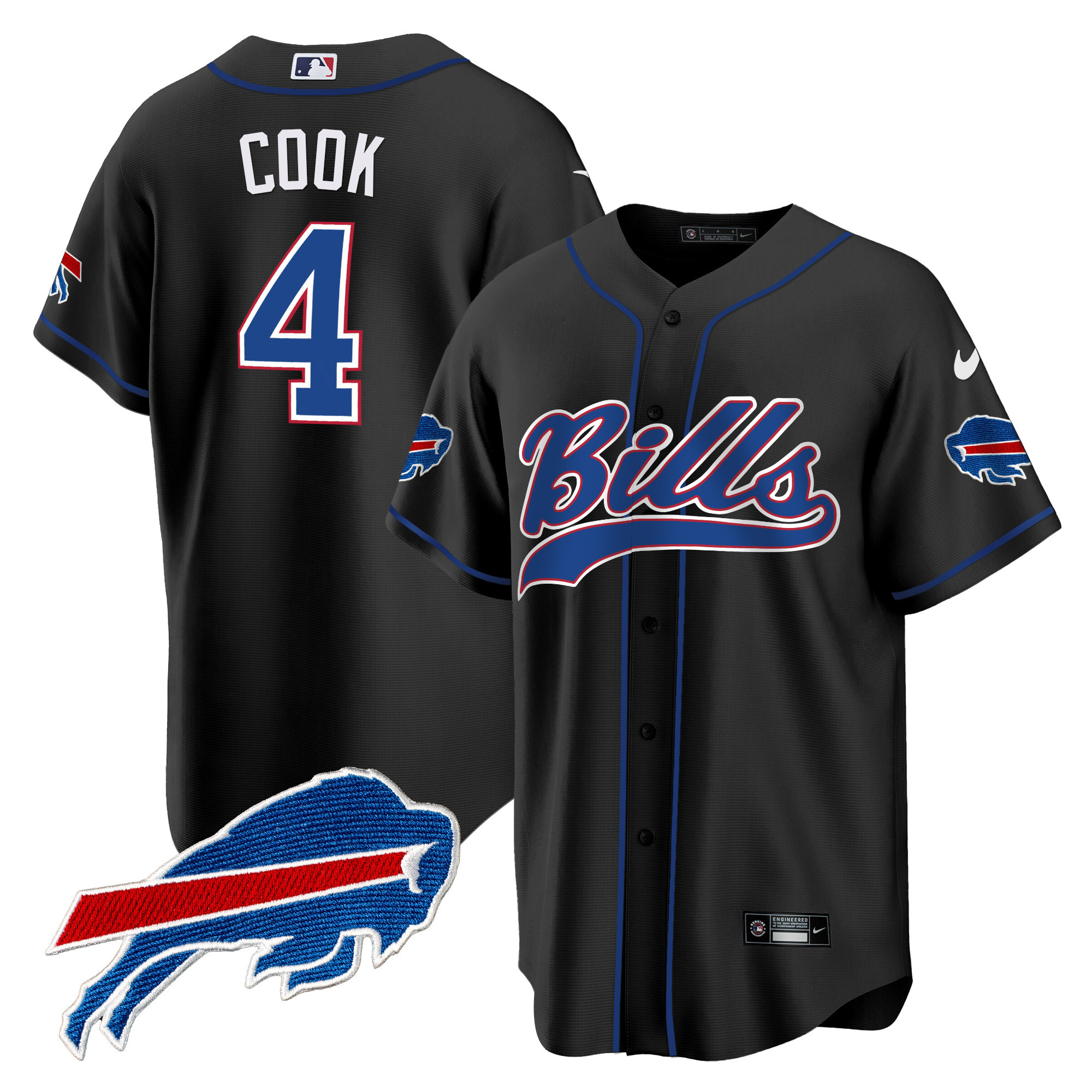 James Cook Men's Buffalo Bills Baseball Black Jersey - All Stitched 