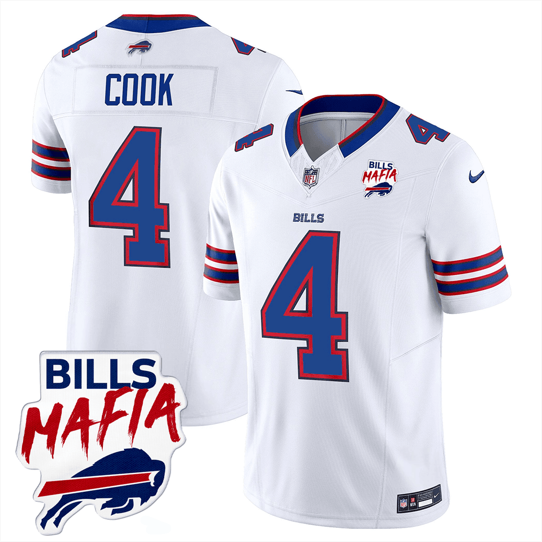 James Cook Men's Buffalo Bills Buffalo Bills Mafia Patch Limited White Jersey - All Stitched 