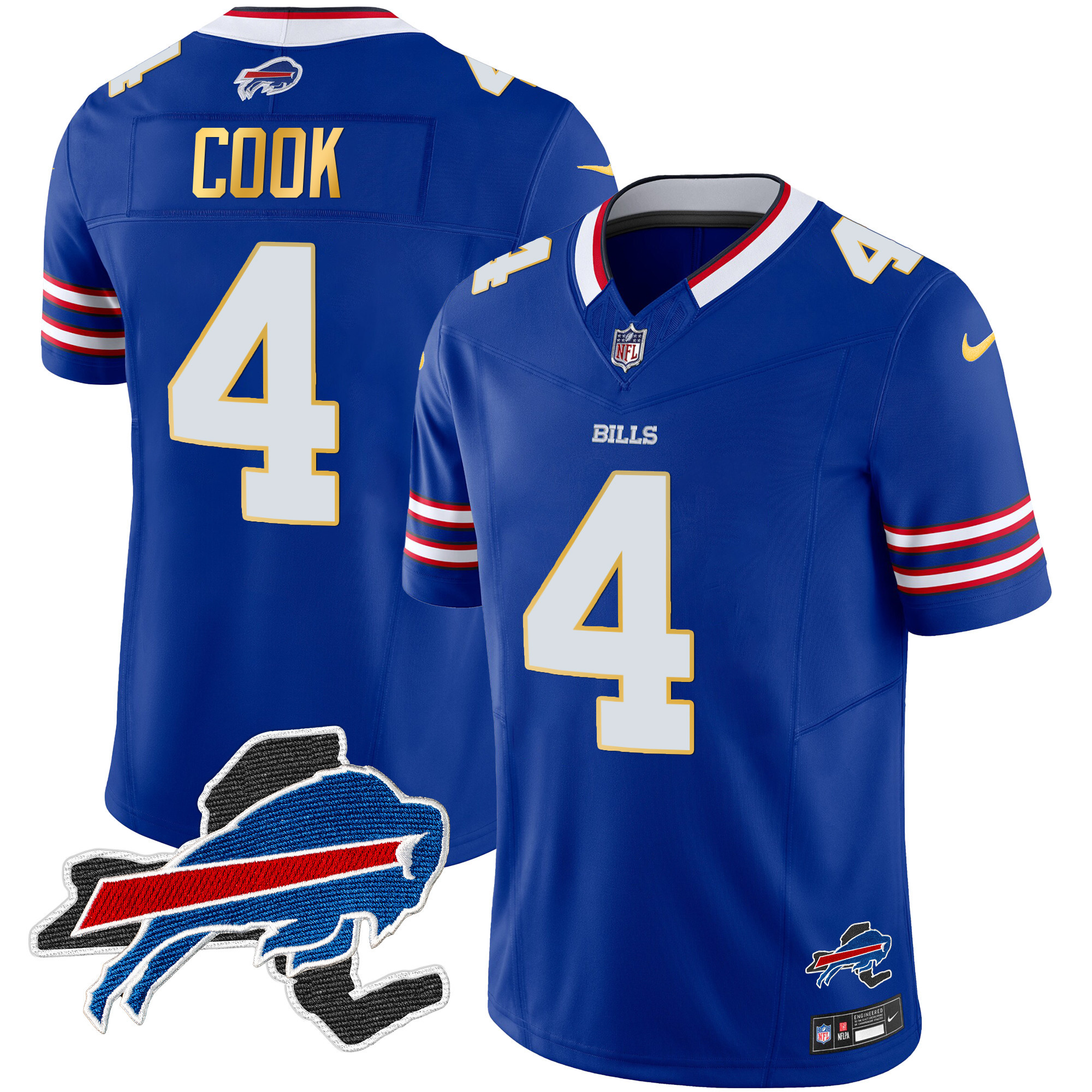 James Cook Men's Buffalo Bills New York Patch Gold Trim Vapor Royal Jersey - All Stitched 
