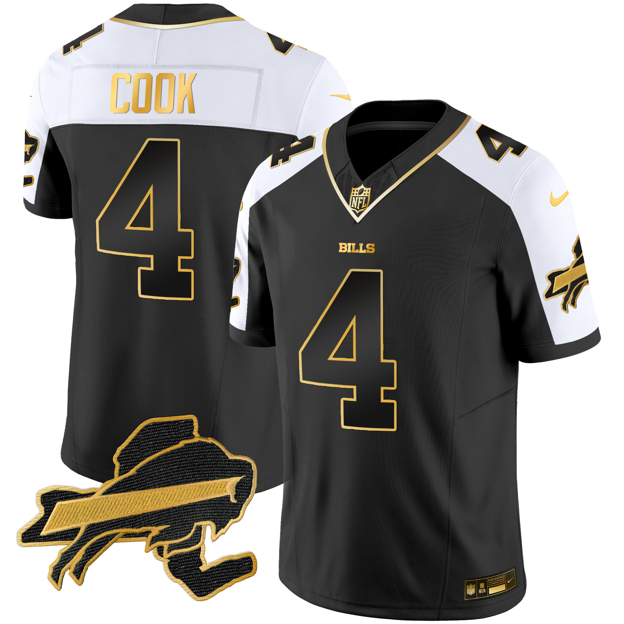 James Cook Men's Buffalo Bills New York Patch Gold Vapor Limited Alternate Jersey - All Stitched 